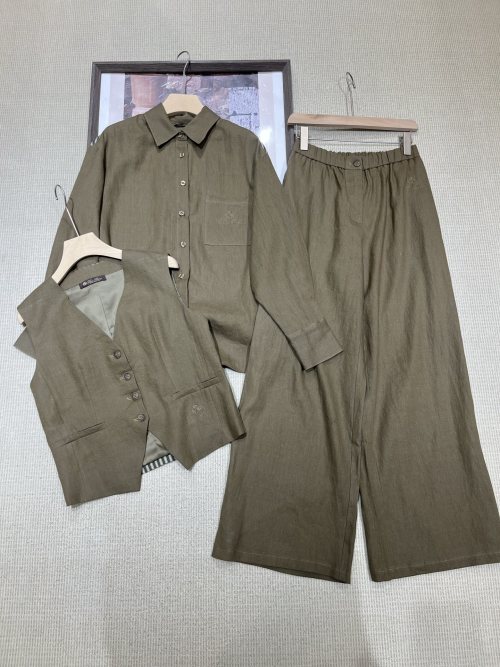 Elegant Linen Blend Women's 3-Piece Set - Shirt, Vest, Trousers - Available Separately 1 Elegant Linen Blend Women's 3-Piece Set - Shirt, Vest, Trousers - Available Separately
