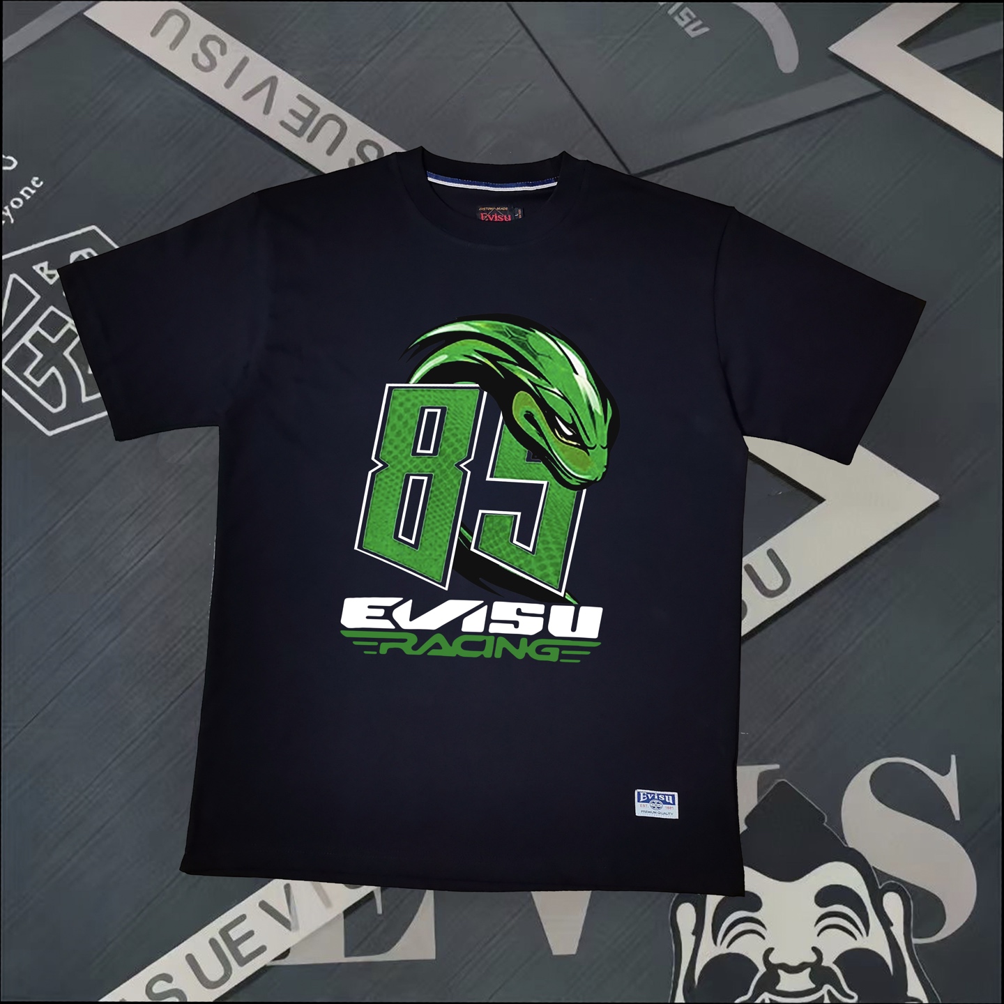 Evisu 福神 2025 nueva camiseta con estampado de serpiente verde, versión alta ⚠ alta calidad ⚠ tela de algodón puro doble…