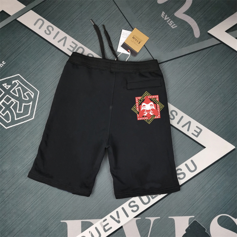 Pantalones cortos deportivos de algodón puro para hombre EVISU 2015 Fukujin con estampado casual de cinco puntos unisex…