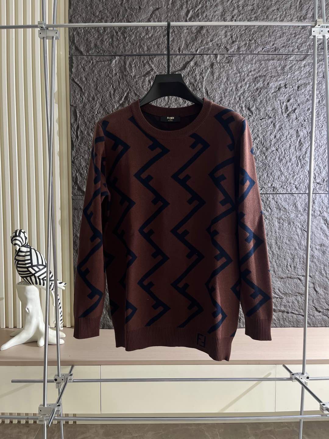 Fendi Brown Patterned Crewneck Sweater