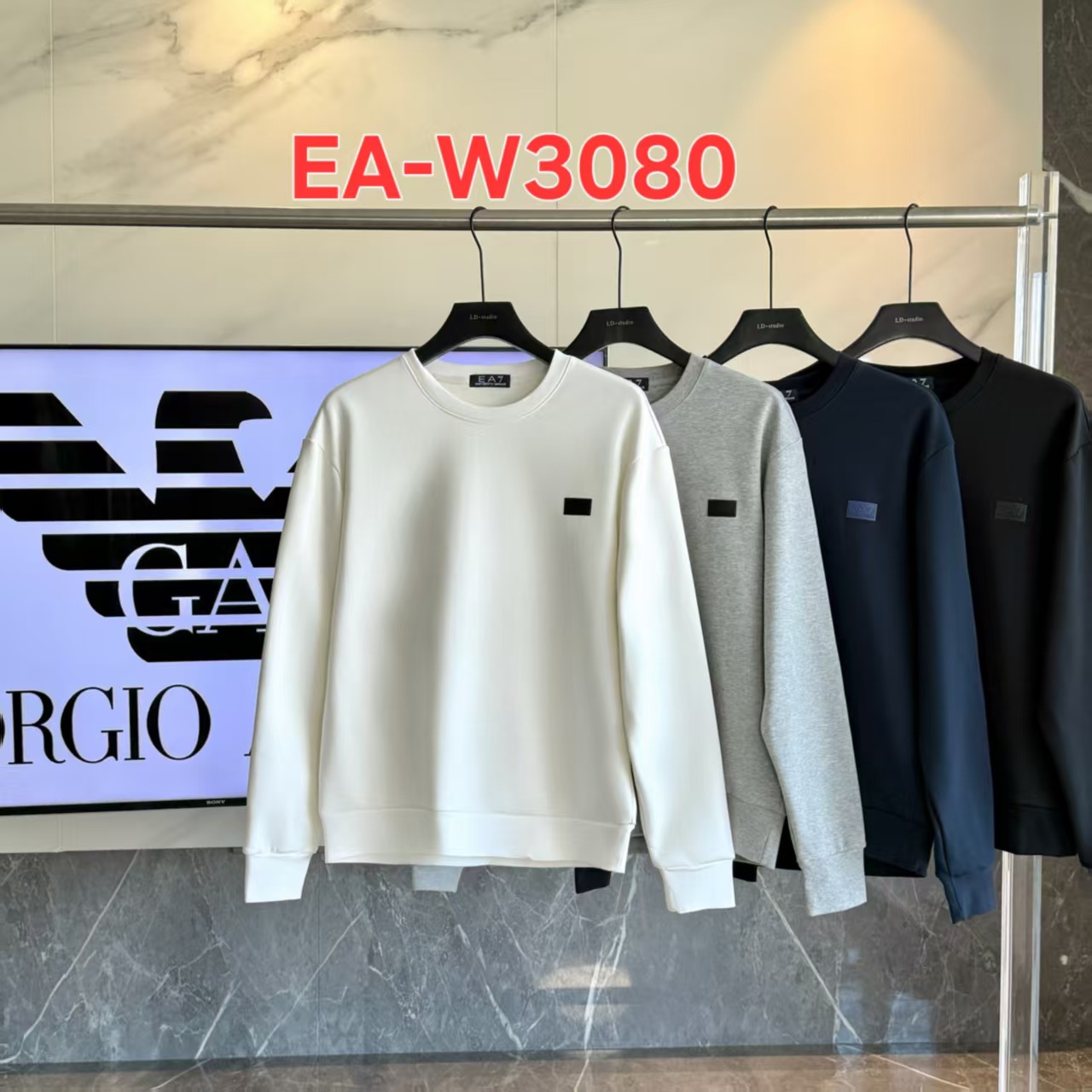 P100 The Armani 2026 Otoño, sudadera unisex, 360g de felpa de tripa, número de modelo: EA-W3080, colores: neg…