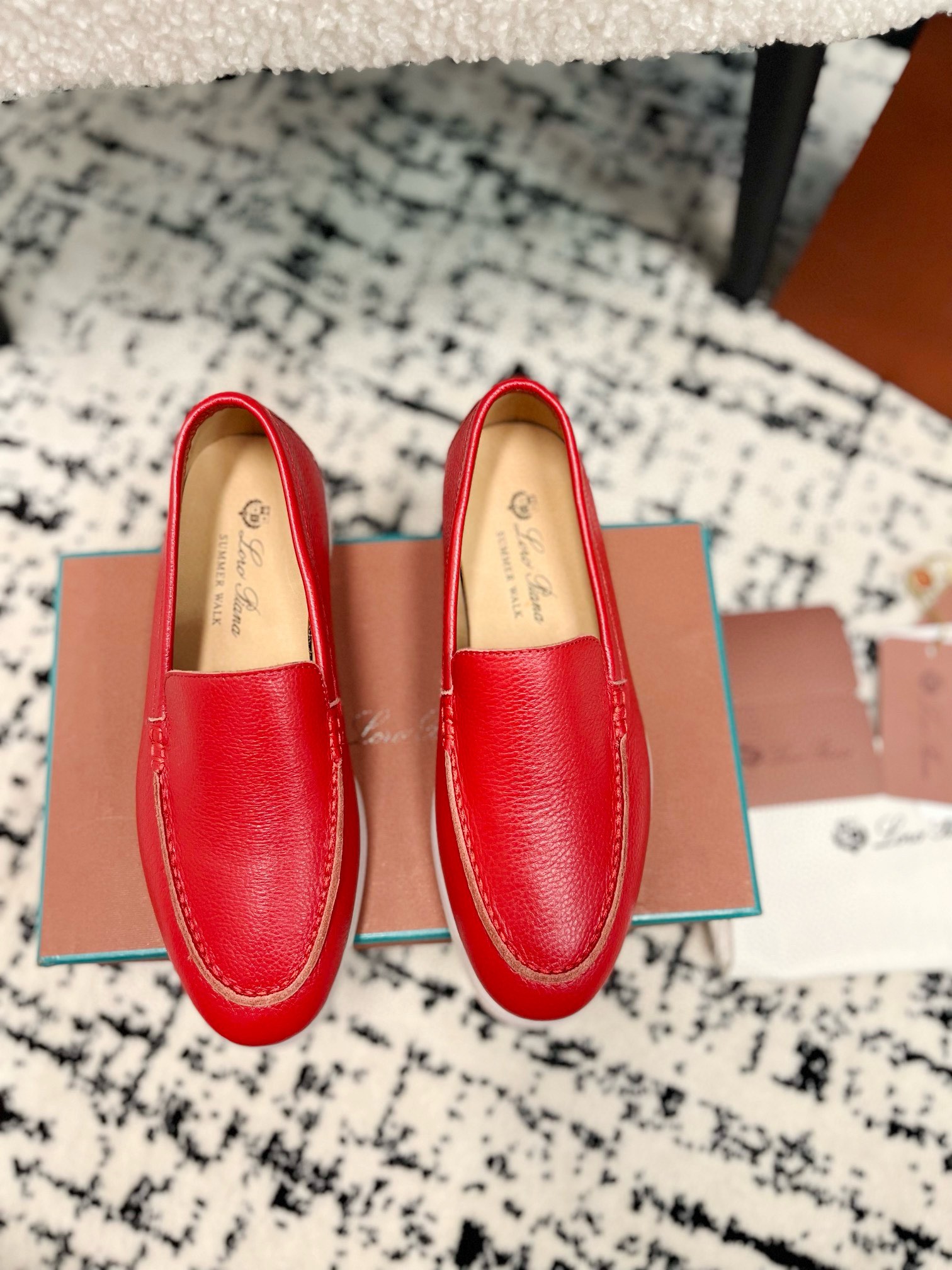 Loro Piana Schoenen Loafers Lycheepatroon Kalfsleer Kasjmier Koeienhuid