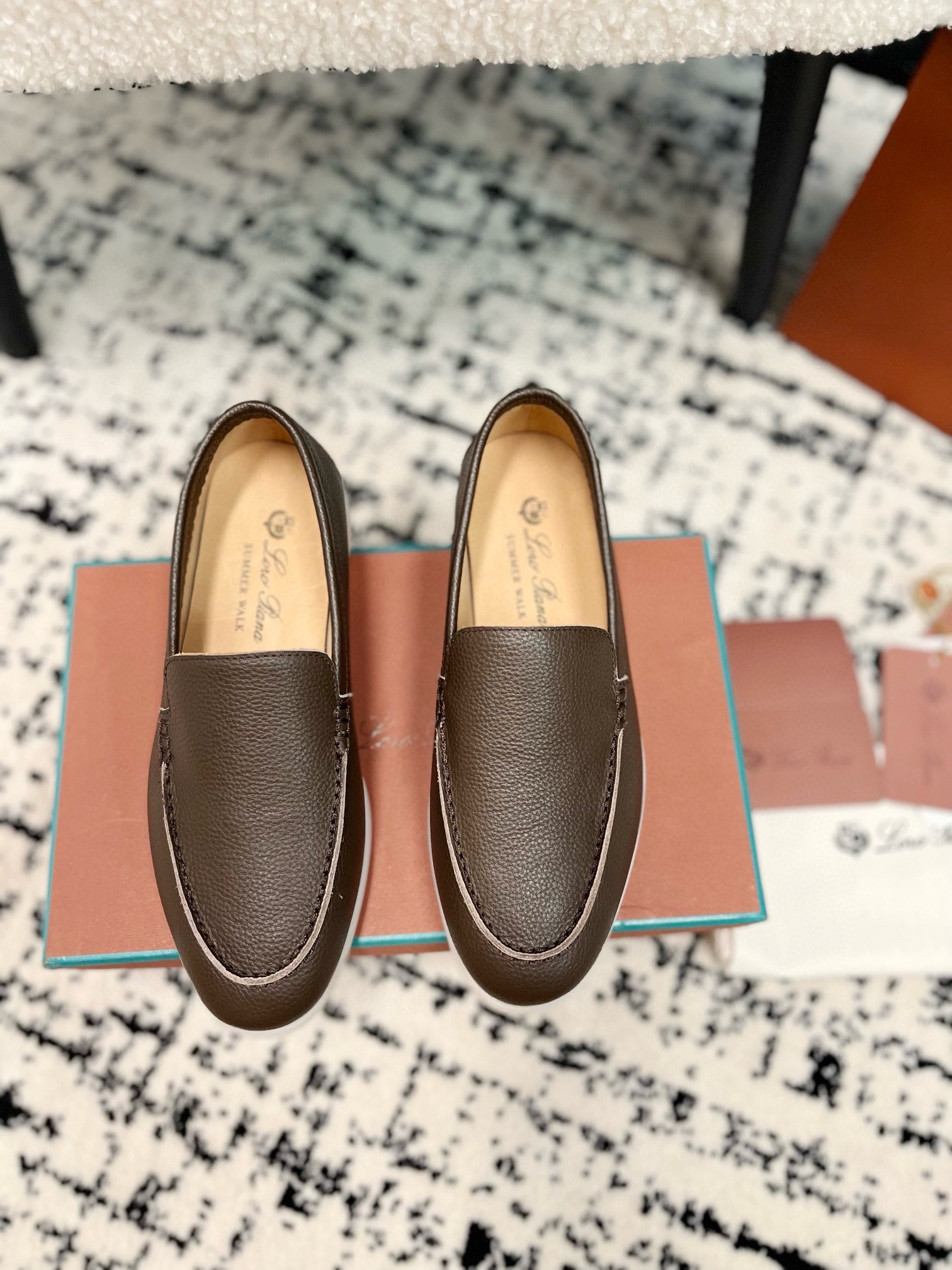 Loro Piana Schoenen Loafers Lycheepatroon Kalfsleer Kasjmier Koeienhuid