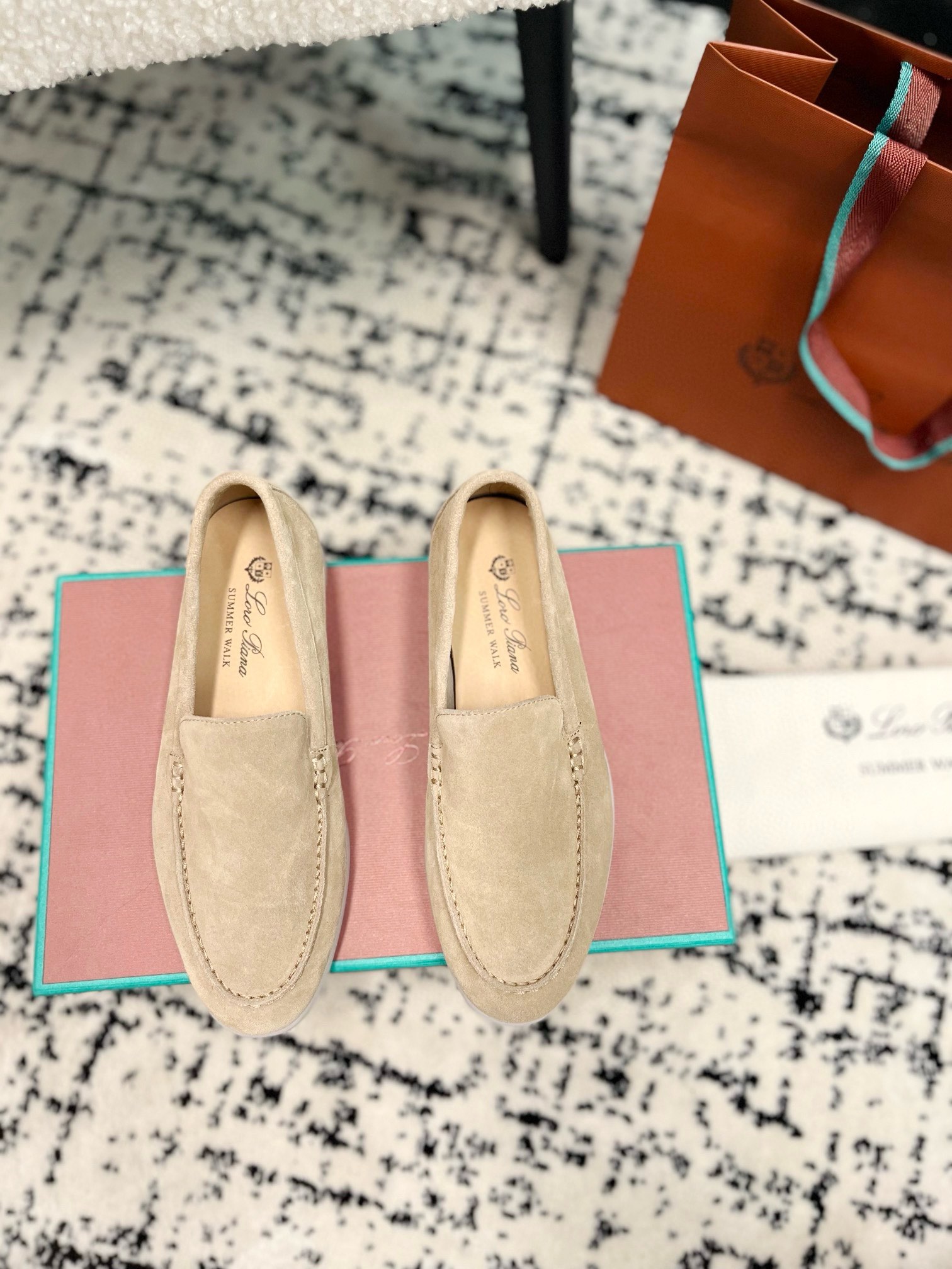 Loro Piana Schoenen Loafers Lycheepatroon Kalfsleer Kasjmier Koeienhuid