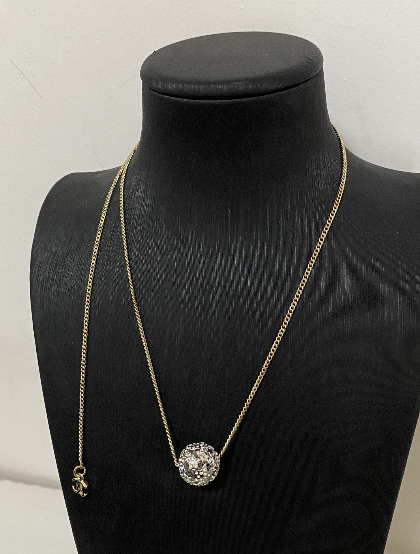CHANEL Necklace Star Double C Openwork Rhinestone Round Ball