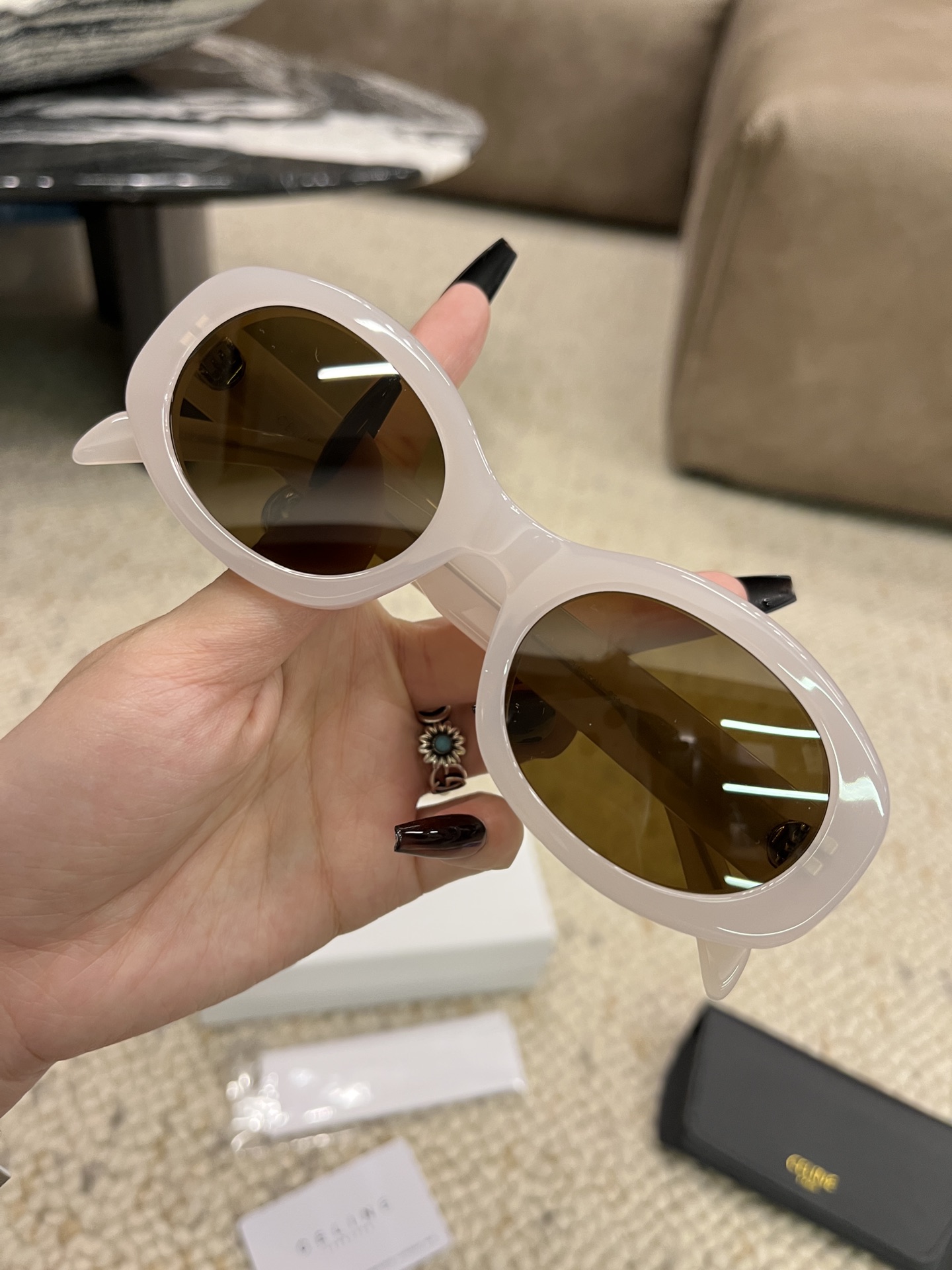 CELINE Sunglasses Acetate Round White