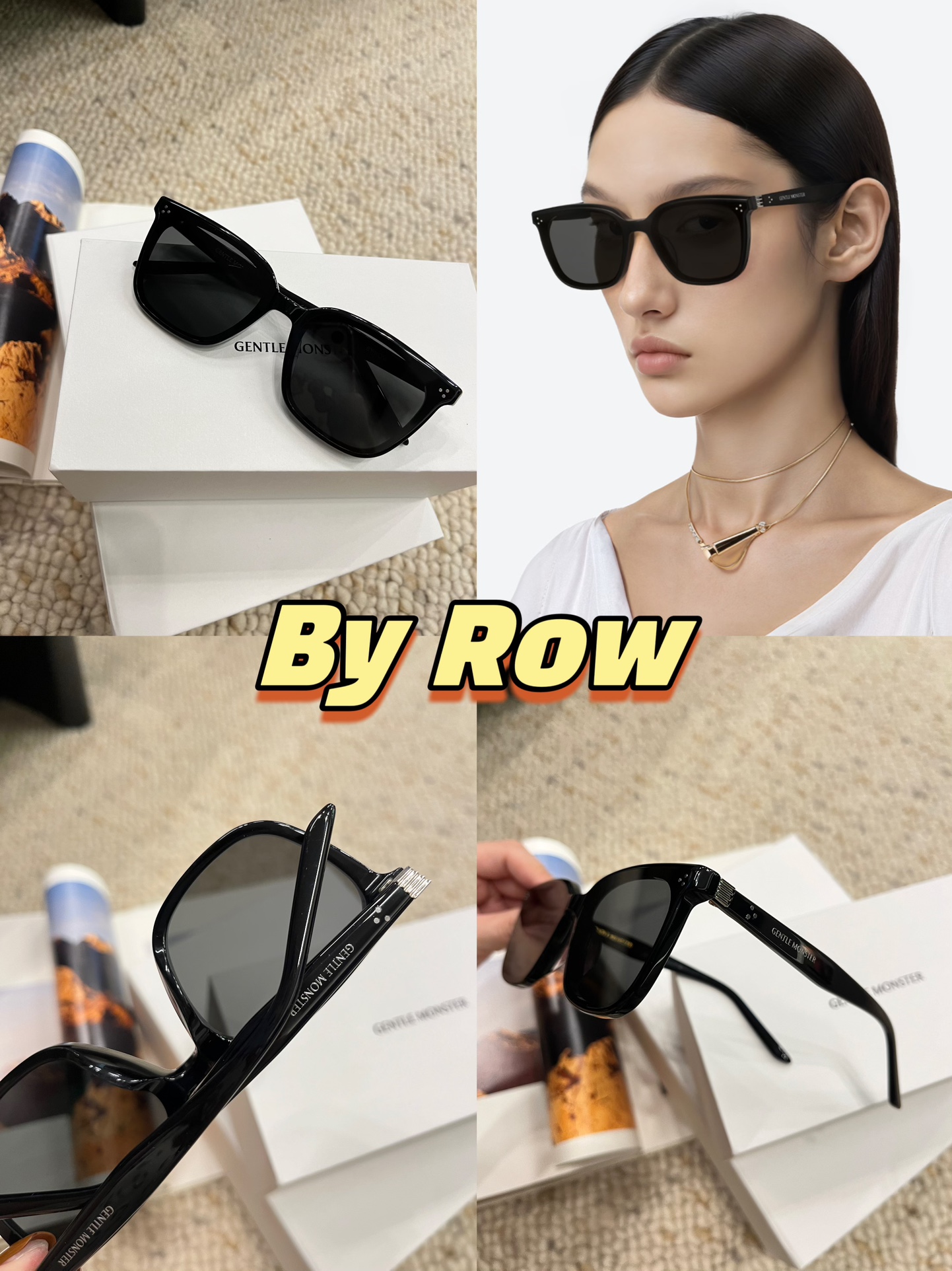 💰P180🕶️ 新款【By Row】2025 Collection来了 - GM少有的经典大黑框墨镜，肉圆脸超级遮肉、显脸小，大脸姐妹闭眼冲！ 新年新气象 带上黑超美美开工🧨 - 优质板材一体成型，轻量化可缓解对鼻梁的压力，框形有倾斜度，设计更加修饰亚洲人脸型，佩戴也更舒适！ - 正面: 145.7mm, 镜脚: 146mm 宽度: 62.4mm, 高度: 45.8mm 鼻梁: 18mm - 颜色：黑色/透灰/红色/黑框透明 配全套包装，自用送人皆可