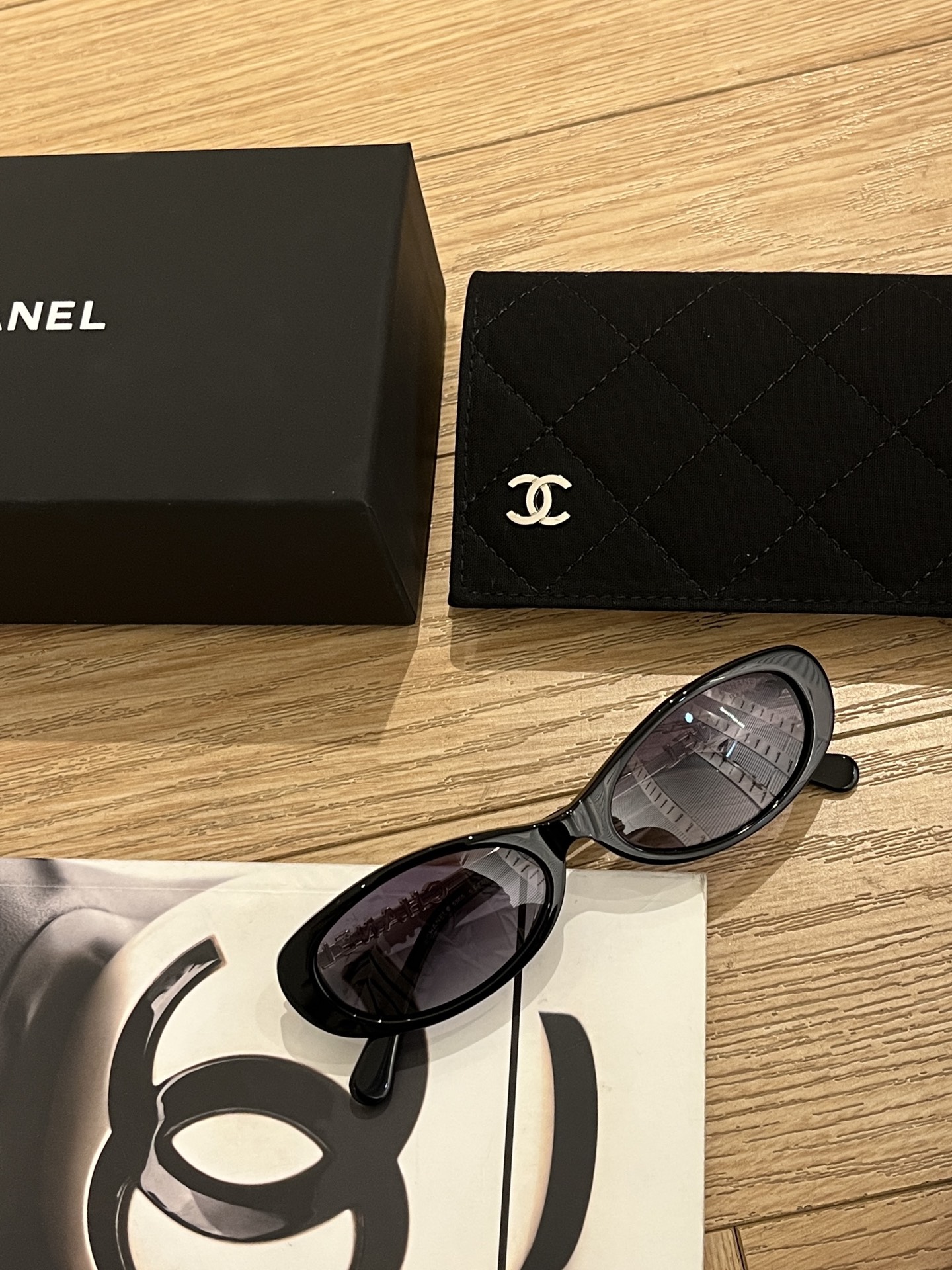 Chanel Sunglasses Black Acetate Oval Frame