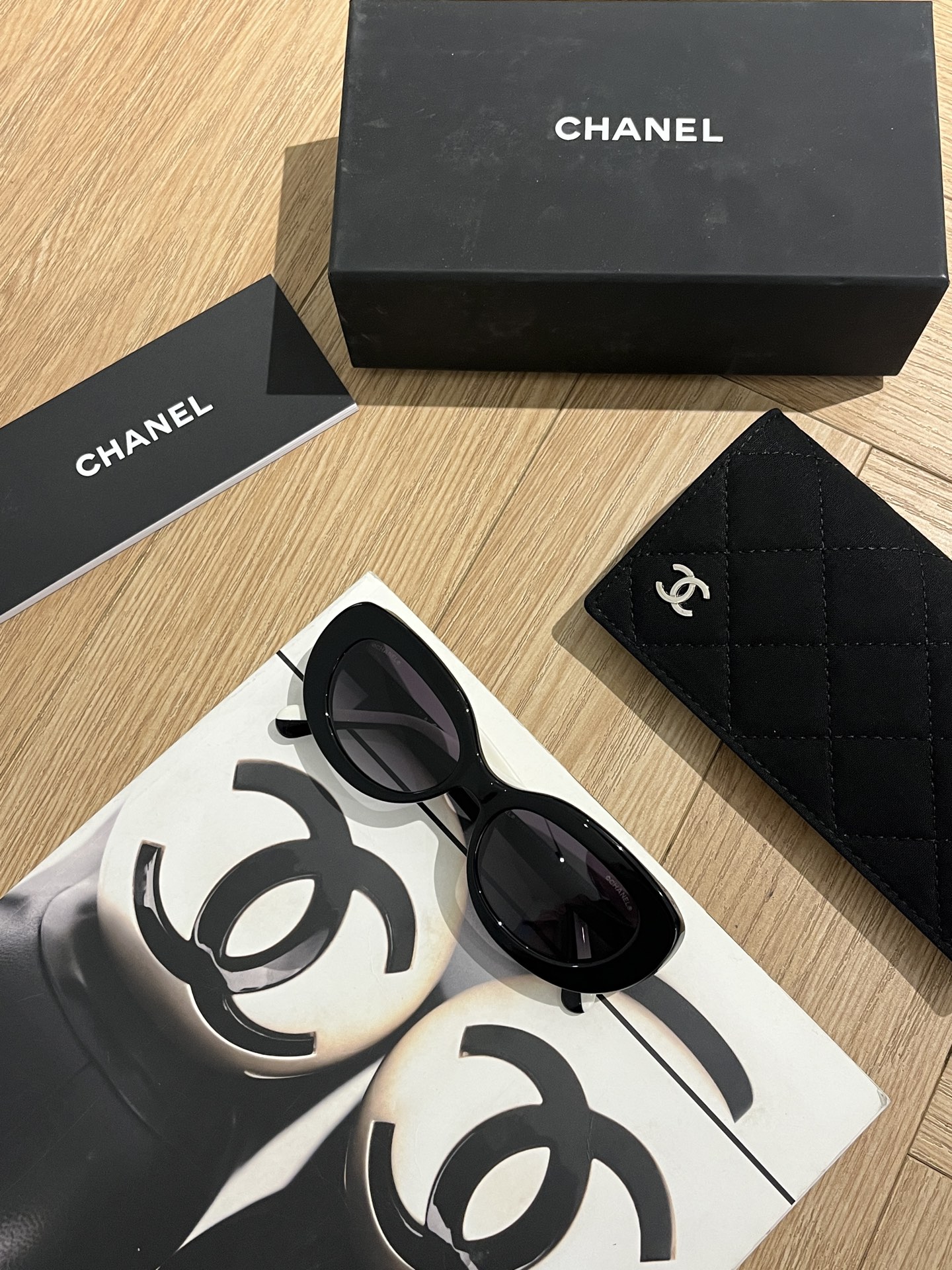 Chanel Sunglasses Acetate Oval Black White