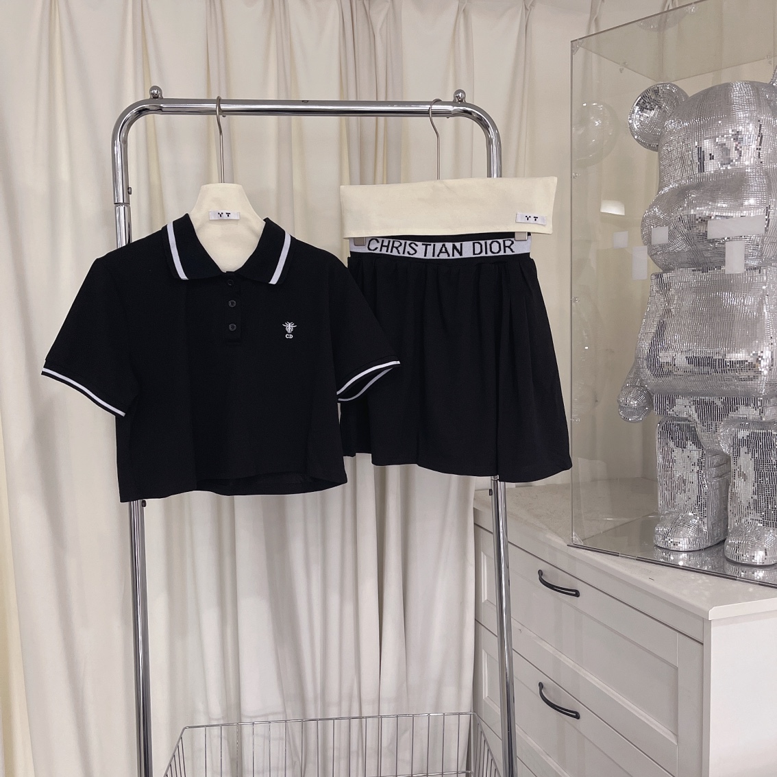 Dior Clothing Polo Shirts & Blouses Skirts Good Quality Replica
 Black White Summer Collection