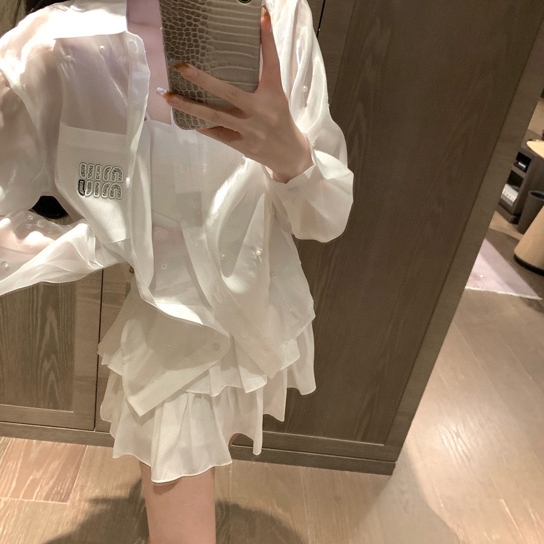 Miu Miu Pearl Embellished Organza Shirt - Lightweight Sun Protection 5 i1715747769 221 3