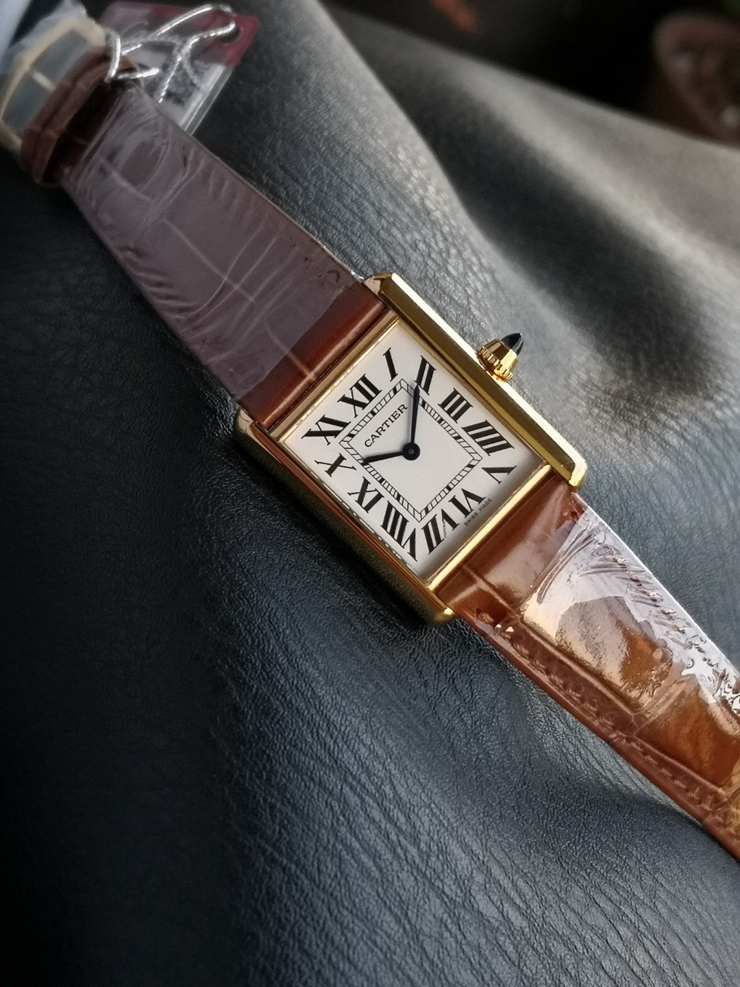 Cartier Tank Louis Gold-Tone Watch with Brown Leather Strap, Luxury Timepiece 3 a1730977559088 0660