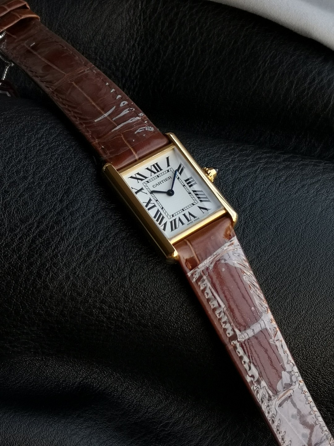 Cartier Tank Louis Gold-Tone Watch with Brown Leather Strap, Luxury Timepiece 4 a1730977559089 6375