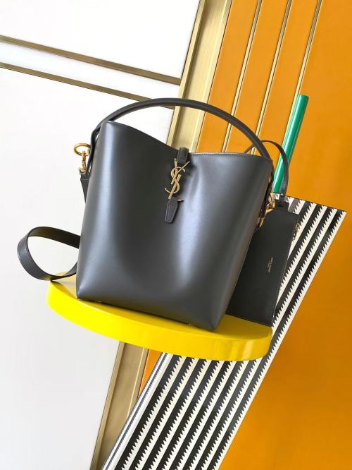 Yves Saint Laurent LE 5A7 Bucket Bag in Gray Leather 1 Yves Saint Laurent LE 5A7 Bucket Bag in Gray Leather