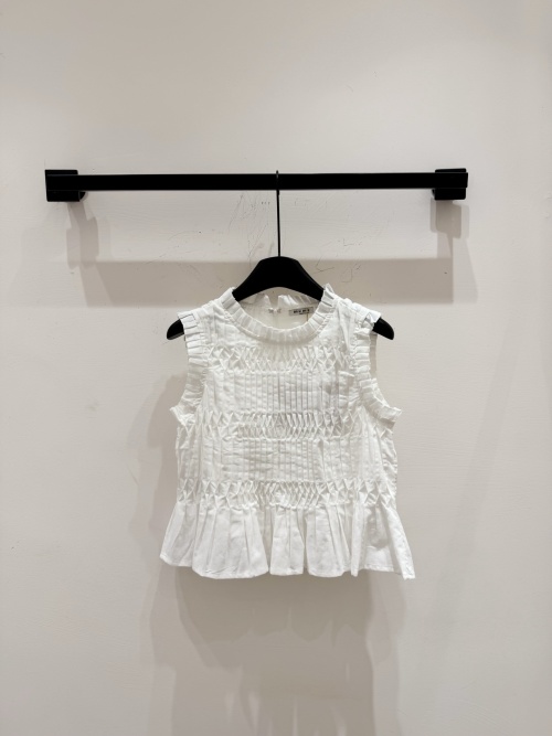 Miu Miu Sleeveless Cotton-Linen Blend Top with Pleated Details 1 Miu Miu Sleeveless Cotton-Linen Blend Top with Pleated Details