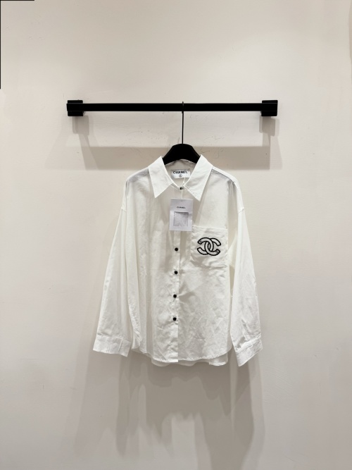 Chanel Women's 25SS Loose Fit Linen Blend Shirt with Logo Detail 1 Chanel Women's 25SS Loose Fit Linen Blend Shirt with Logo Detail