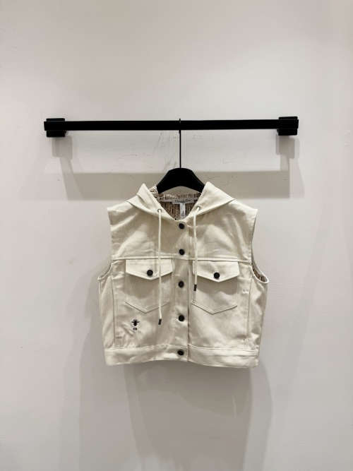 Dior Beige Hooded Denim Vest Jacket - Stylish & Versatile Spring Outerwear