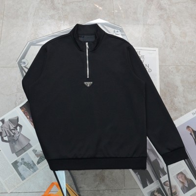 Prada Clothing Sweatshirts Black Unisex Cotton Cowhide Spring/Fall Collection Fashion Long Sleeve w28065