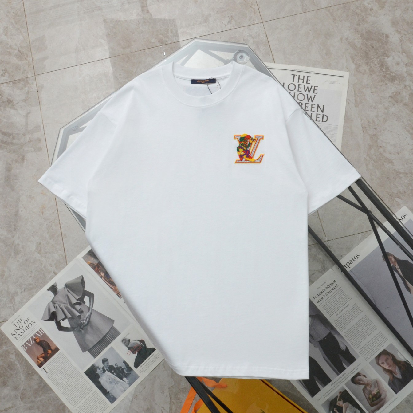 Louis Vuitton Aaa +
 Vêtements T-Shirt Réplique AAA de haute qualité
 Noir Blanc Unisexe Coton Manches courtes