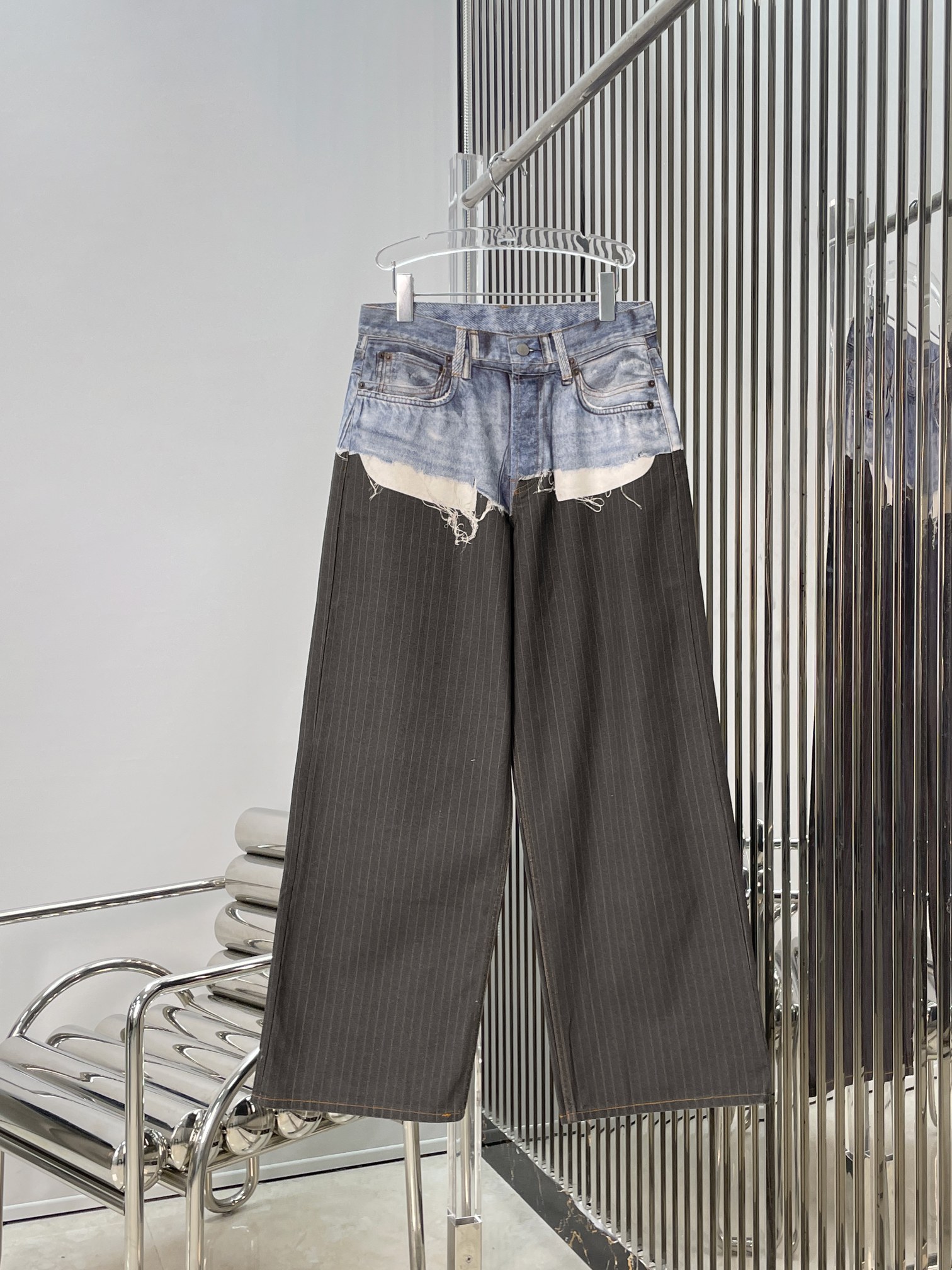 NO:799344,[Love] New style [Love]!  The latest ACNE 26NEW 3D printed trompe l'oeil denim patchwork striped trousers. Size SML.P,,acne studios,19860909[爱心]新款[爱心]！最新ACNE 26NEW 3D打印错视牛仔拼接条纹西裤.尺码SML.P,,acne studios,,Women's clothing