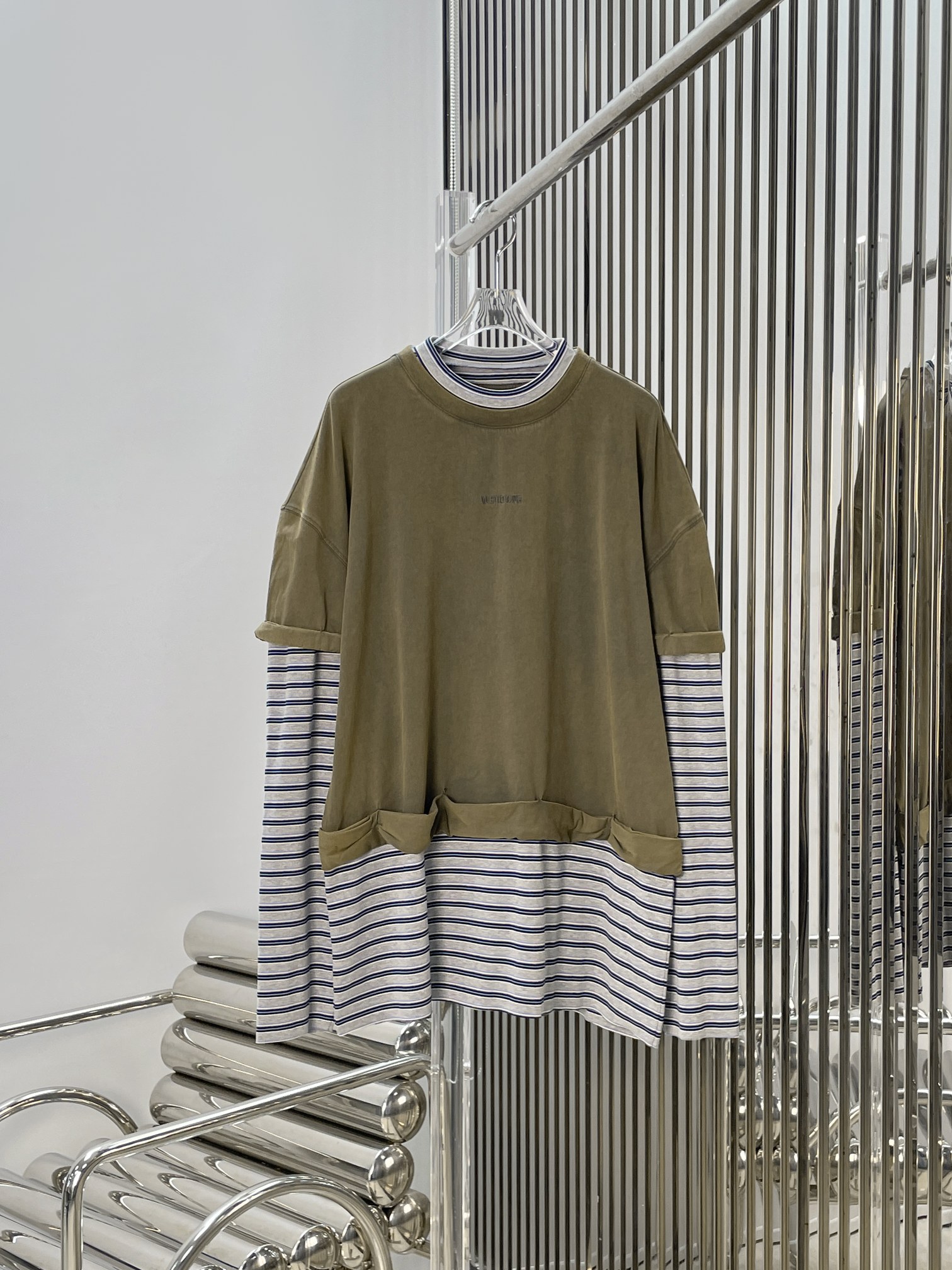 NO:844088,[Love] New style [Love]!  The latest WE11 26NEW fake two-piece spliced ​​striped round neck long-sleeved top. Size XS SML.,,19860909[爱心]新款[爱心]！最新WE11 26NEW 假两件拼接条纹圆领长袖上衣.尺码XS SML.,,,Women's clothing