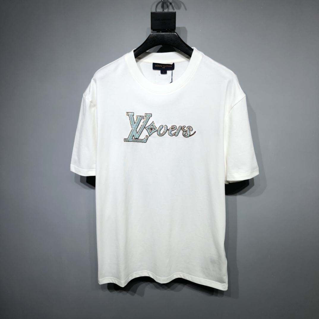 Louis Vuitton Abbigliamento T-Shirt Bianco Ricamo Unisex Cotone Collezione Primavera/Estate Maniche corte