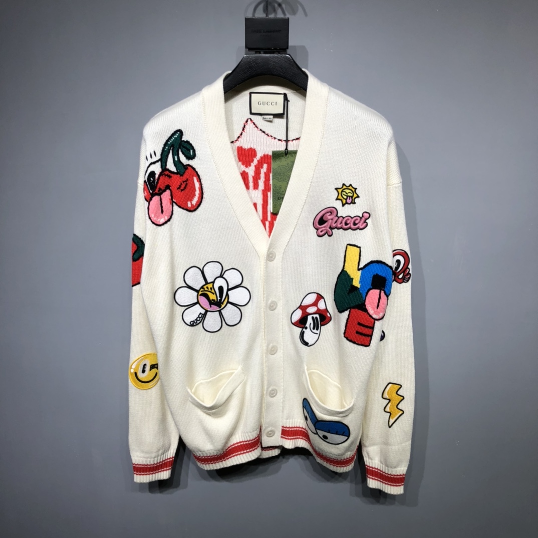 Gucci Odzież Kardigany Sweter dzianinowy Biały Tkanie Unisex Dzianiny Wełna Kolekcja wiosenno-letnia