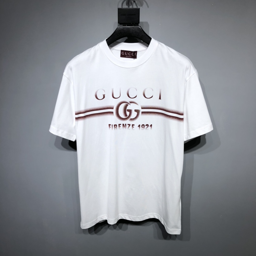 Gucci Odzież T-Shirt Czerwony Biały Drukowanie Unisex Bawełna dzianina Dzianiny Kolekcja wiosenno-letnia Krótki rękaw