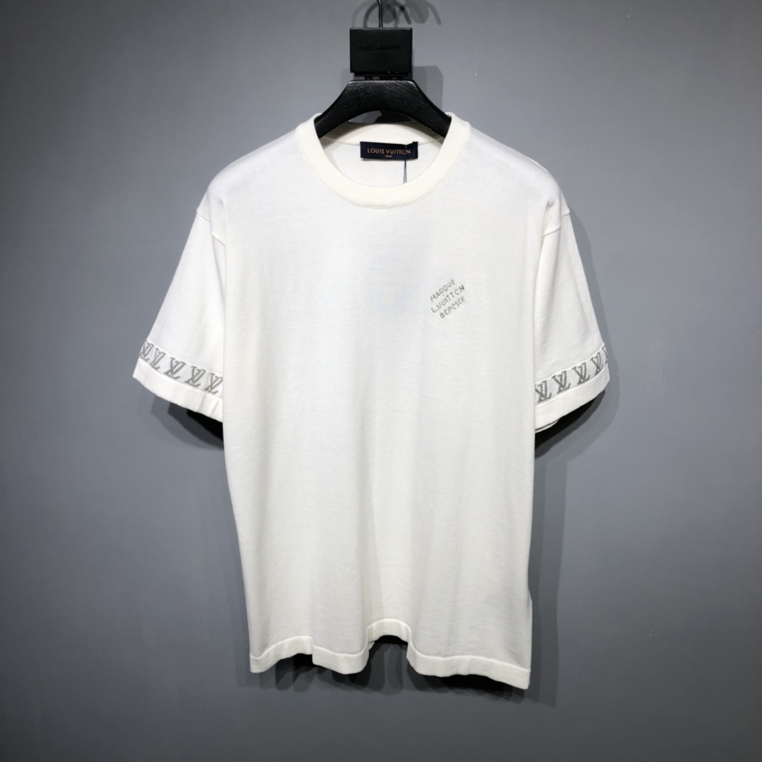 Louis Vuitton Abbigliamento T-Shirt Nero Bianco Unisex Cotone a maglia Lavorazione Collezione Primavera/Estate Maniche corte
