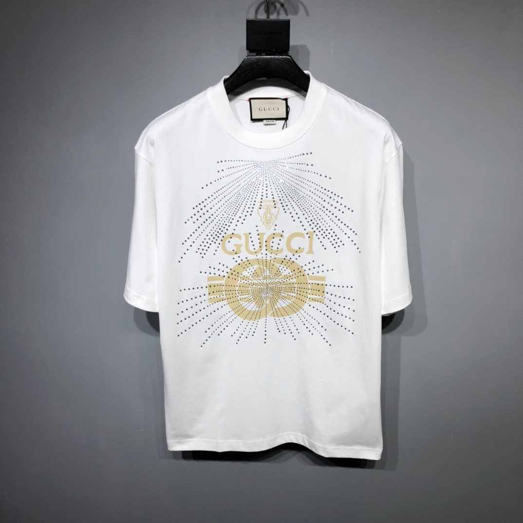 Gucci Szczyt
 Odzież T-Shirt Czarny Biały Drukowanie Unisex Bawełna Kolekcja wiosenno-letnia Krótki rękaw