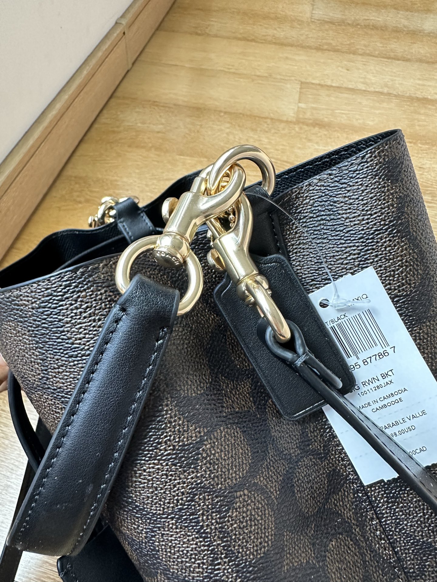 Coach 纯原Coach蔻驰CBH07黑色 老花Rowan抽绳单肩斜挎水桶包 子母包 搭配可拆卸长短带