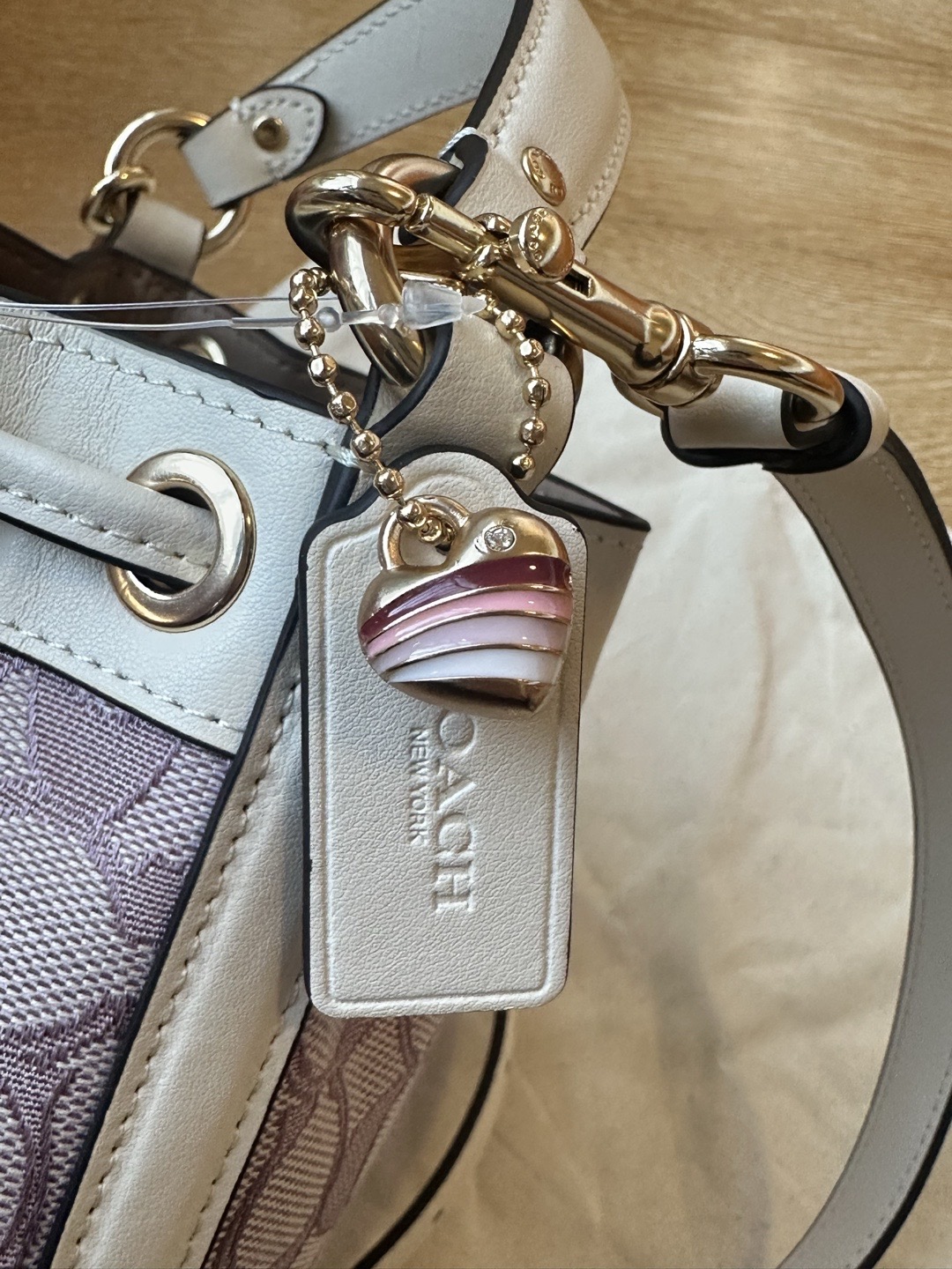 Coach ～原Coach蔻驰 CBS67 迷你mini Dempsey系列水桶包 提花织物配牛皮材质