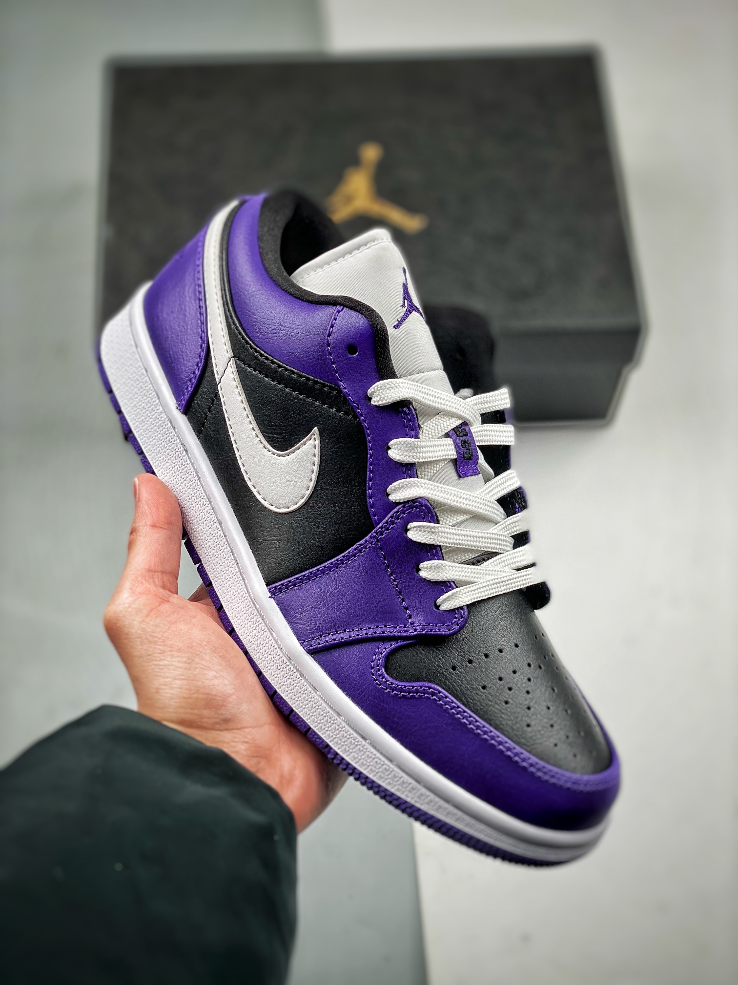 支持放店AirJordan1Low黑紫拼接大厂纯原生产线出品全新开发原鞋比对匹配率98%原楦原纸板开发极