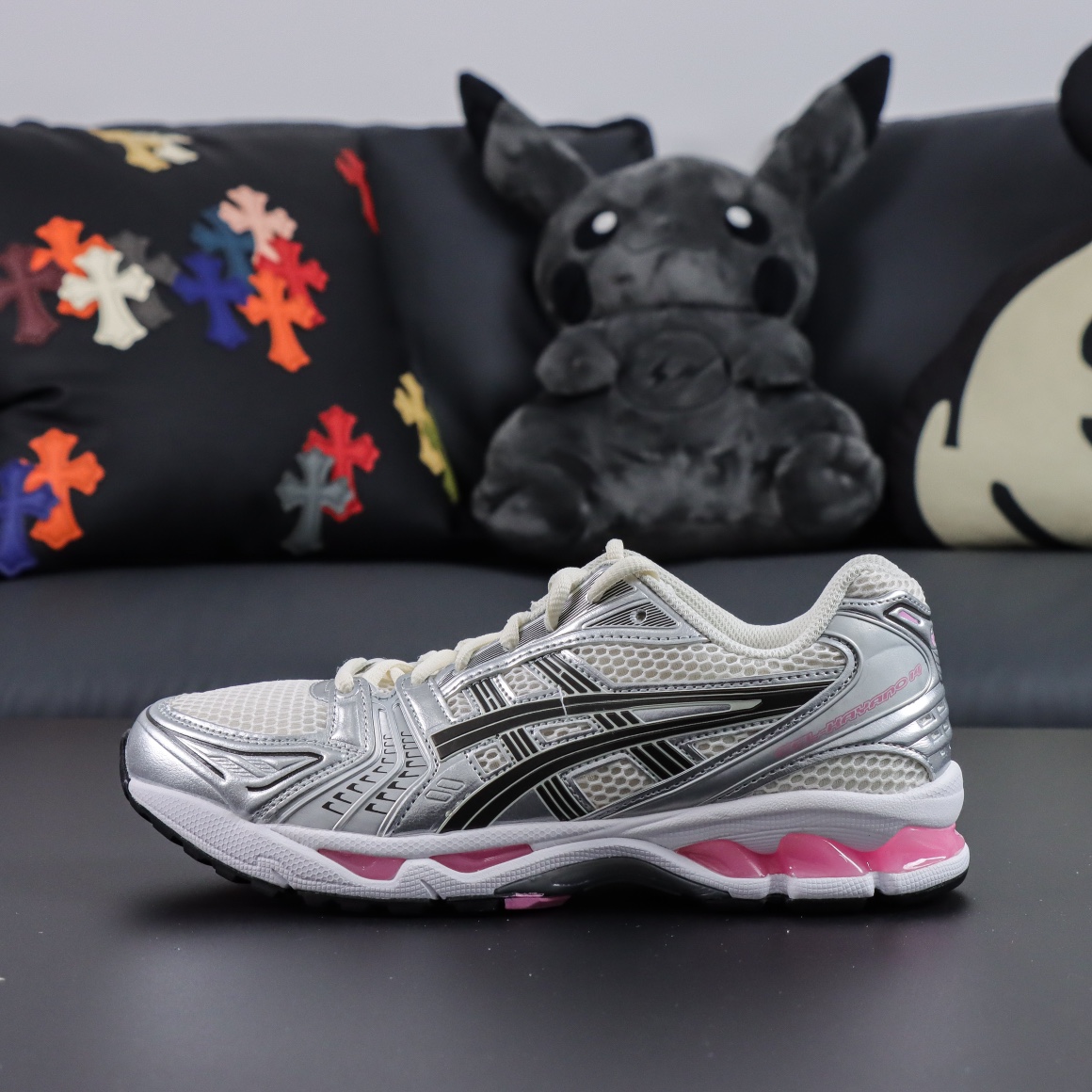 AsicsGel-Kayano14系列银白粉亚瑟士运动休闲透气专业跑鞋轻量舒适透气材质全滴塑鞋面中底3D