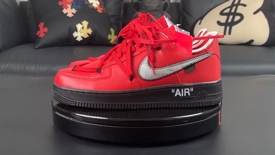 Off-White X NK Air Force 1 Low-Top Sneakers - Black and Red Colorway