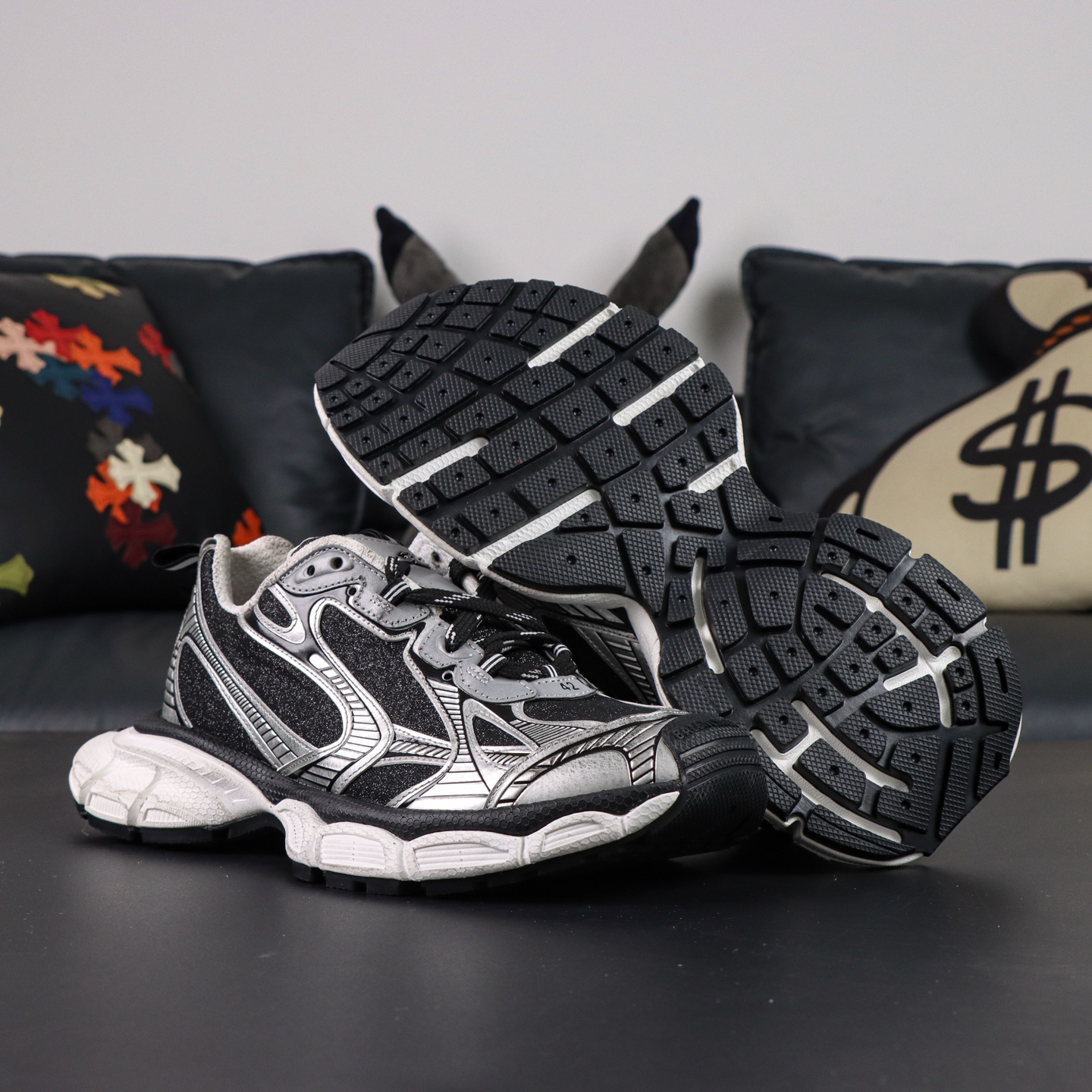 Balenciaga巴黎世家 3XL 磨损效果 圆头厚底系带老爹鞋S2纯原生产线出品 网面轻便型老爹鞋在