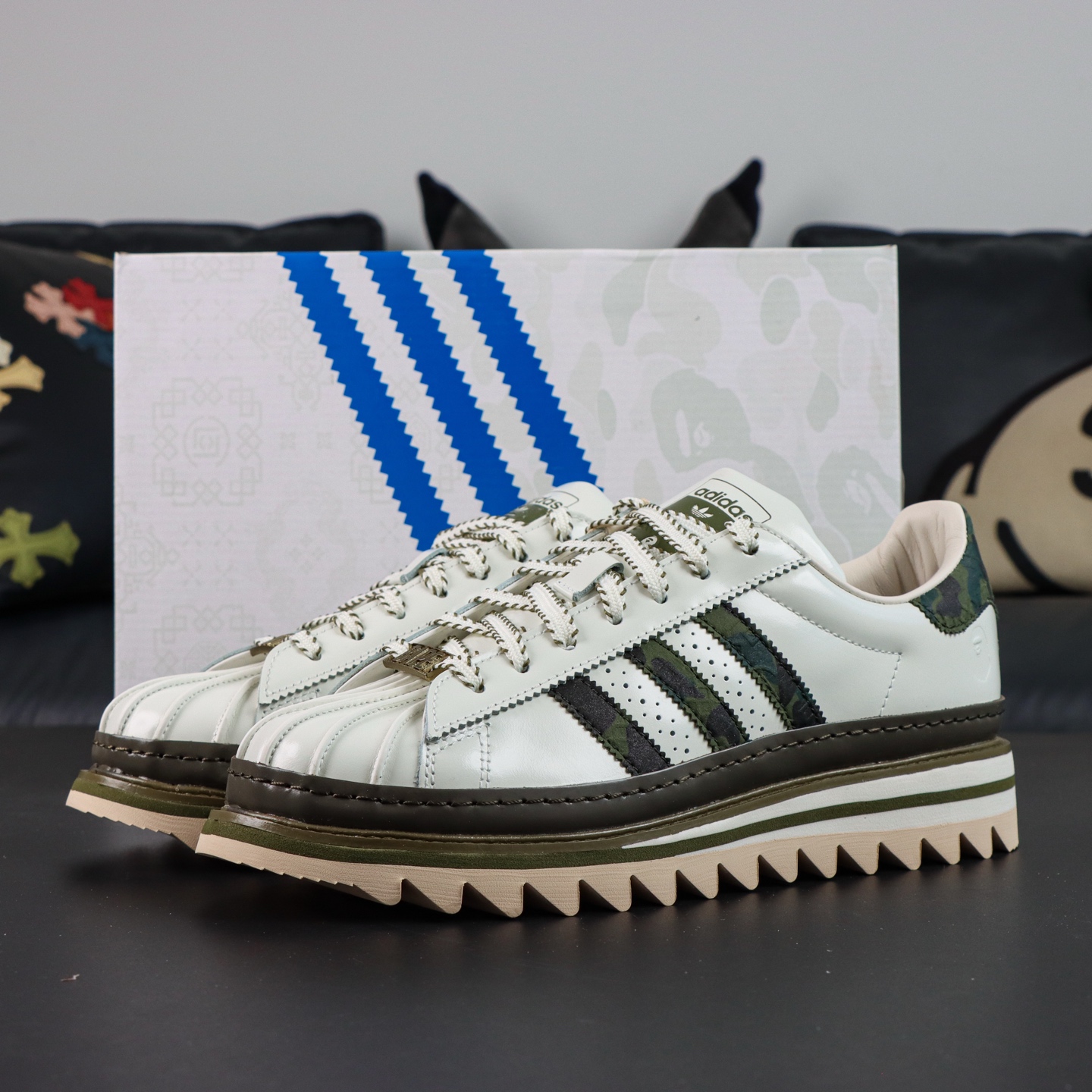Adidas CLOT X BAPE SUPERSTAR BY E 陈冠希联名 锯齿休闲板鞋 大厂纯原生