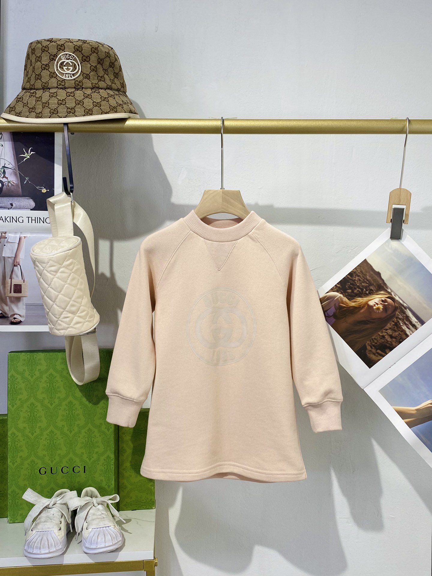 Precio de venta @88 sin descuento GUC vestido de punto rosa con paneles, ropa infantil de alta calidad, calidad de bout…