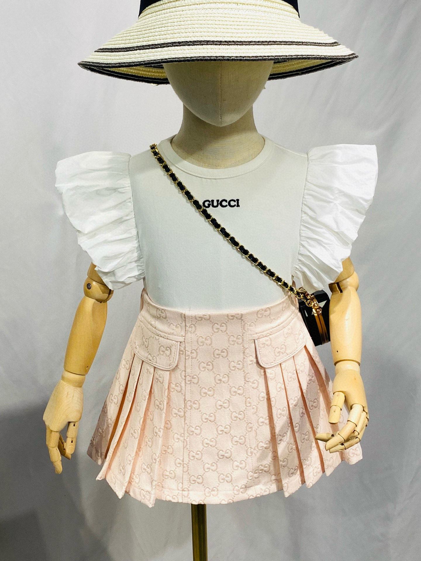 Girls' Floral Jacquard Skirt Set with Short Sleeve Cotton Top 5 i1741318727605 7987 0 2