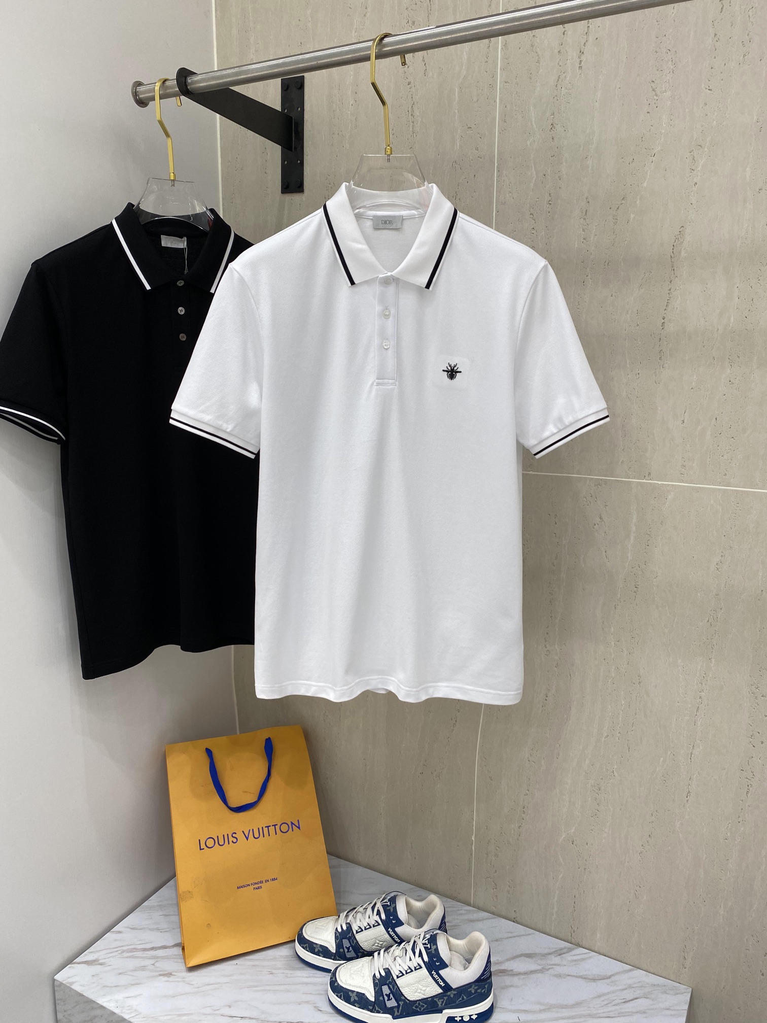 sell Online
 Dior Clothing Polo Black White Men Cotton Summer Collection Fashion