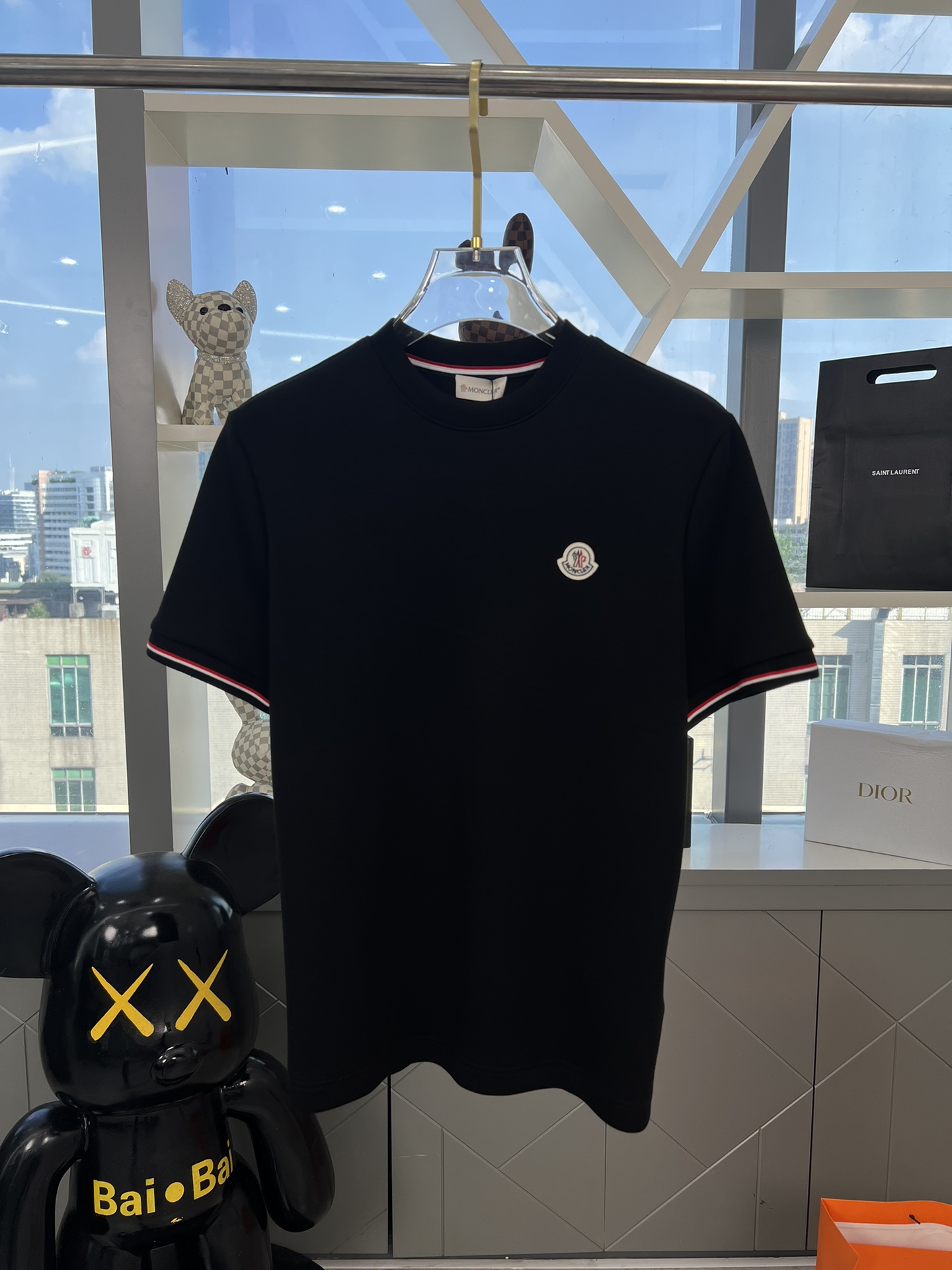 Moncler Clothing T-Shirt Black White Embroidery Cotton Knitted Knitting Fall/Winter Collection Fashion Short Sleeve