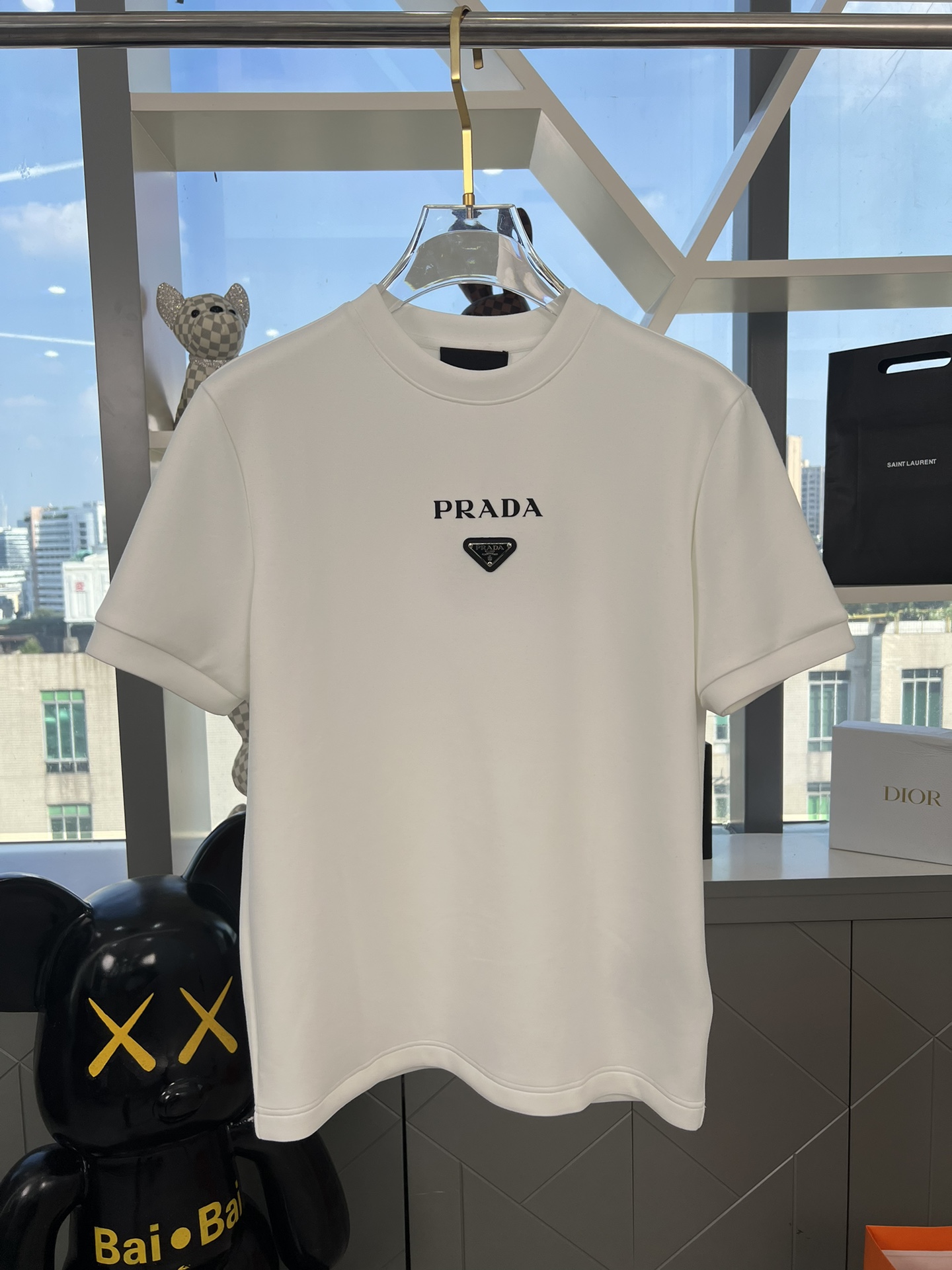 Prada Clothing T-Shirt Black White Embroidery Cotton Knitted Knitting Fall/Winter Collection Fashion Short Sleeve