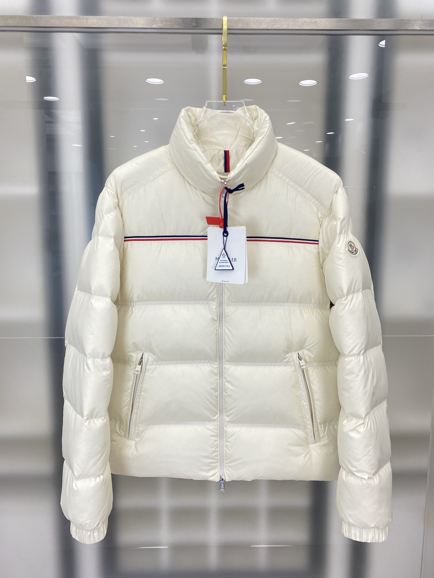 Moncler Cream Chest Stripe Puffer Jacket