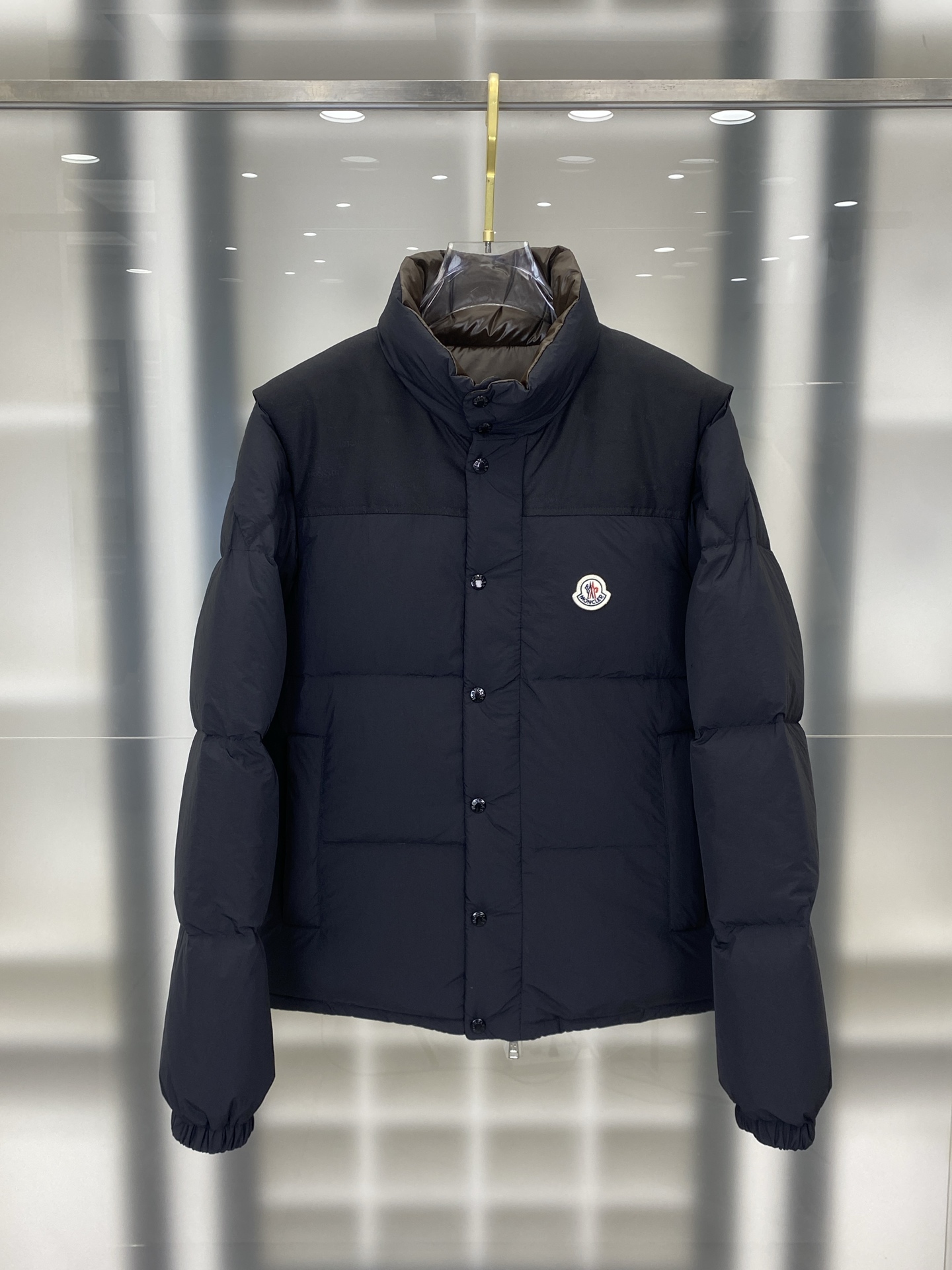 Moncler Navy Snap Front Puffer Jacket
