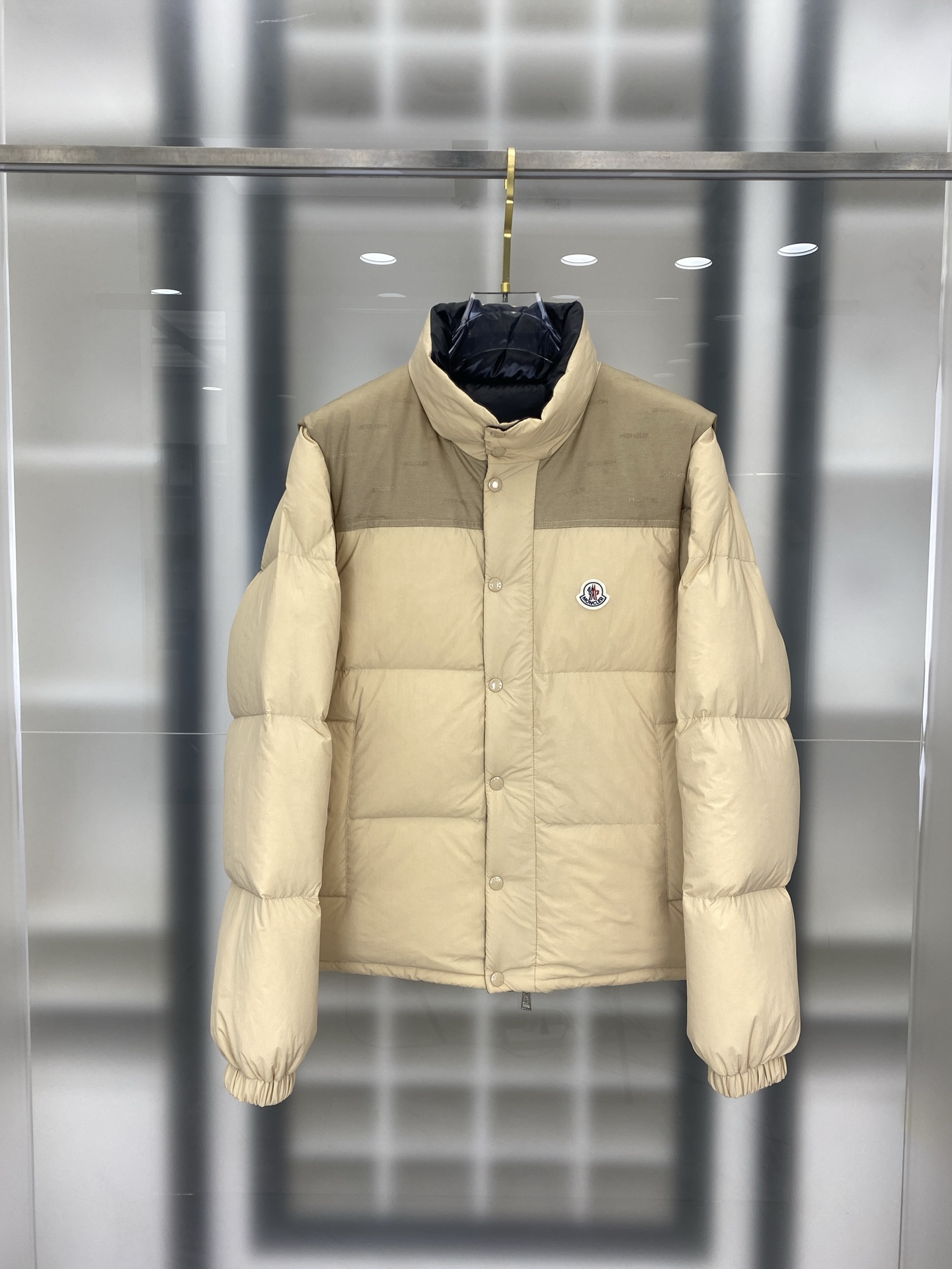 Moncler Cream Color Block Puffer Jacket