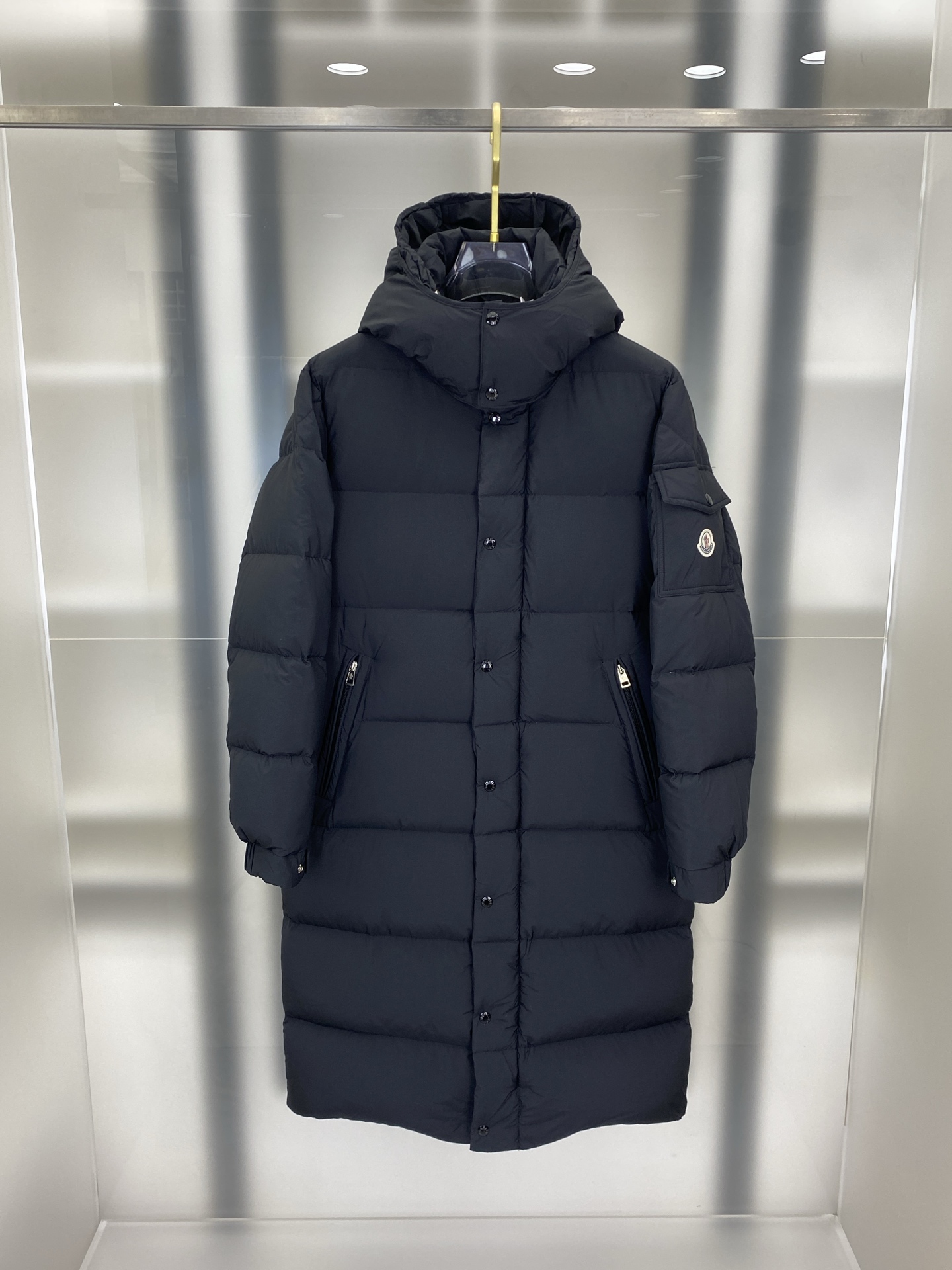 Moncler Black Long Hooded Puffer Coat