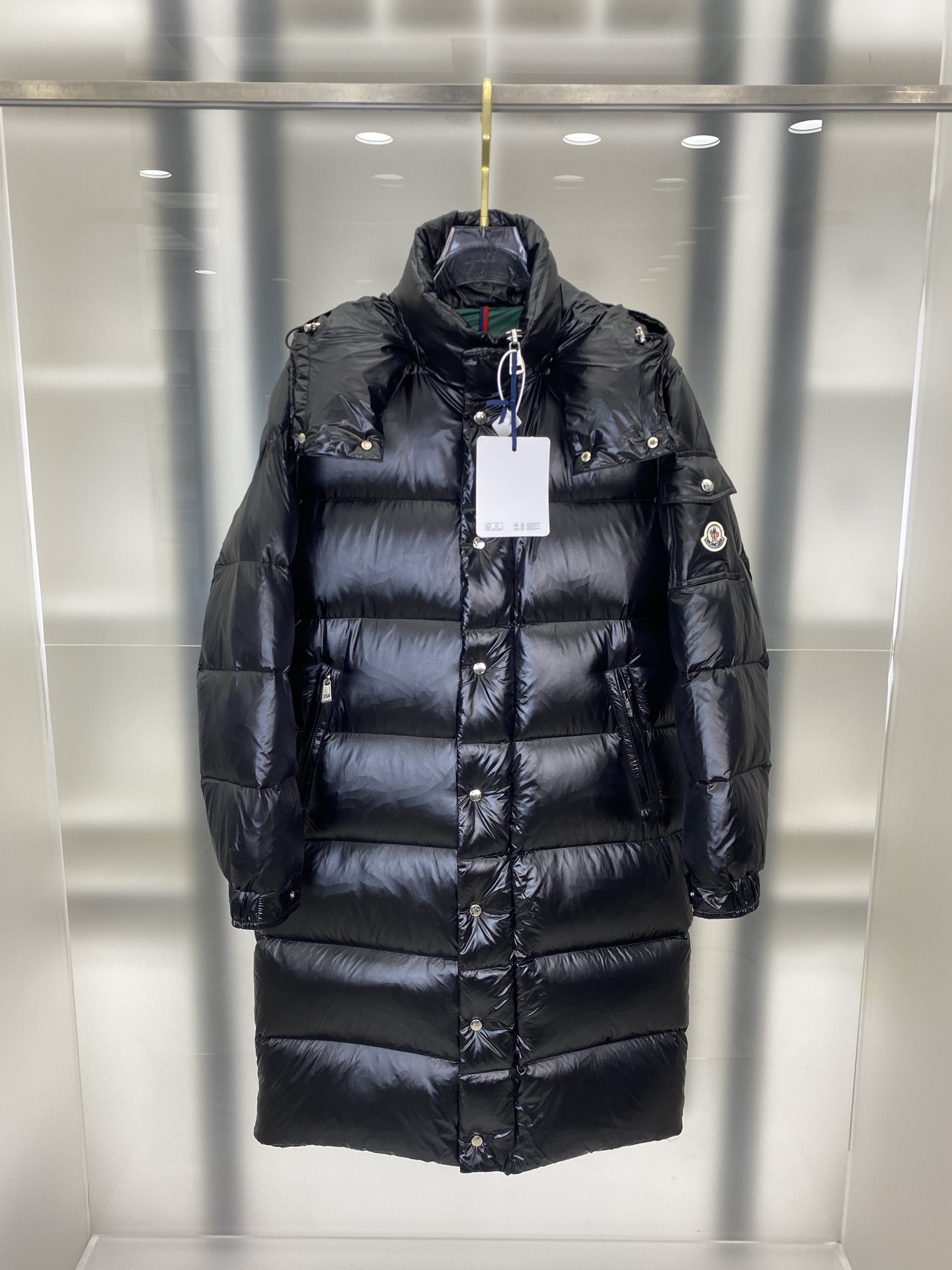 Moncler Glossy Black Hooded Puffer Coat