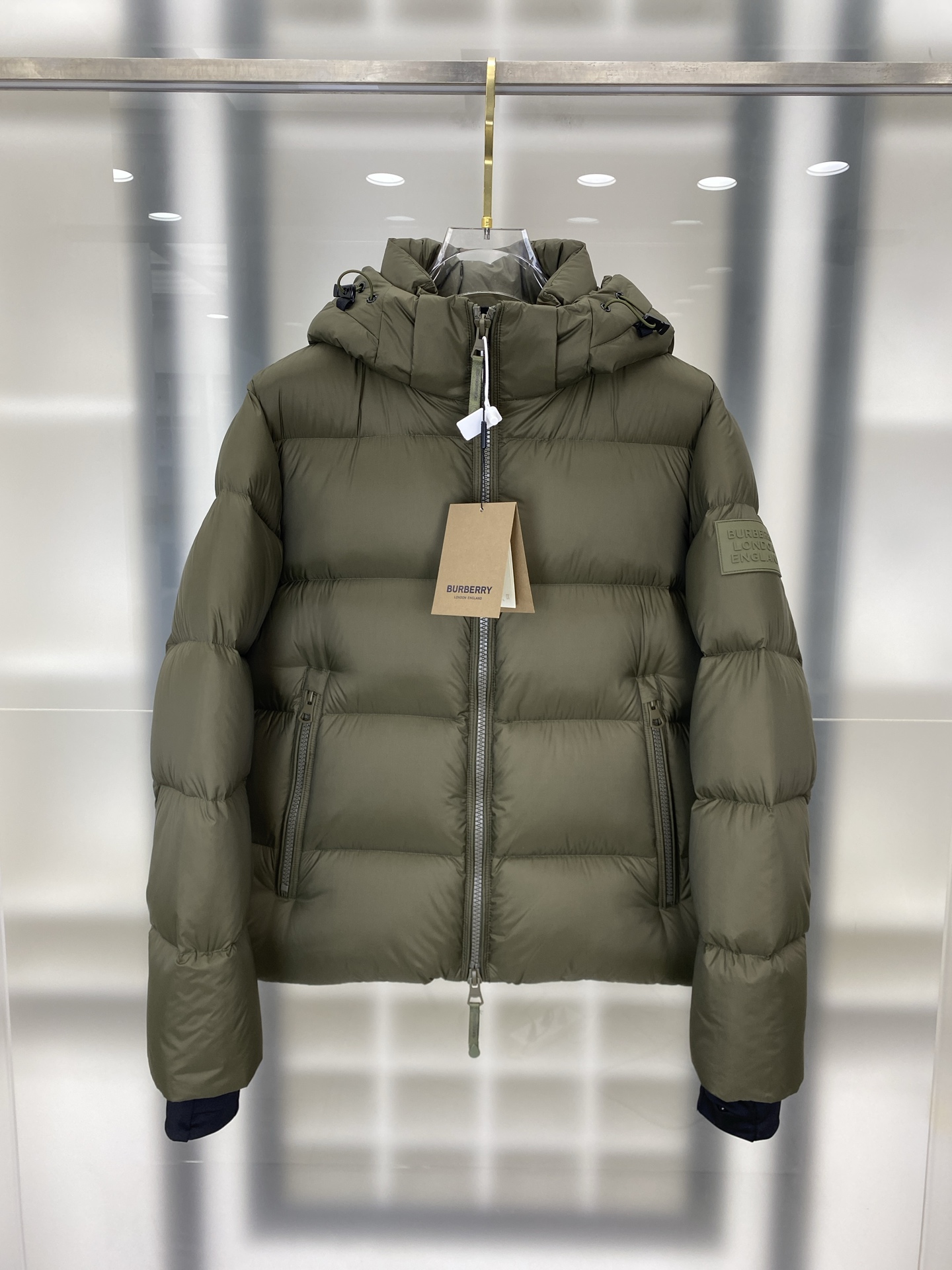 Burberry Olive Green Hooded Puffer Jacket
