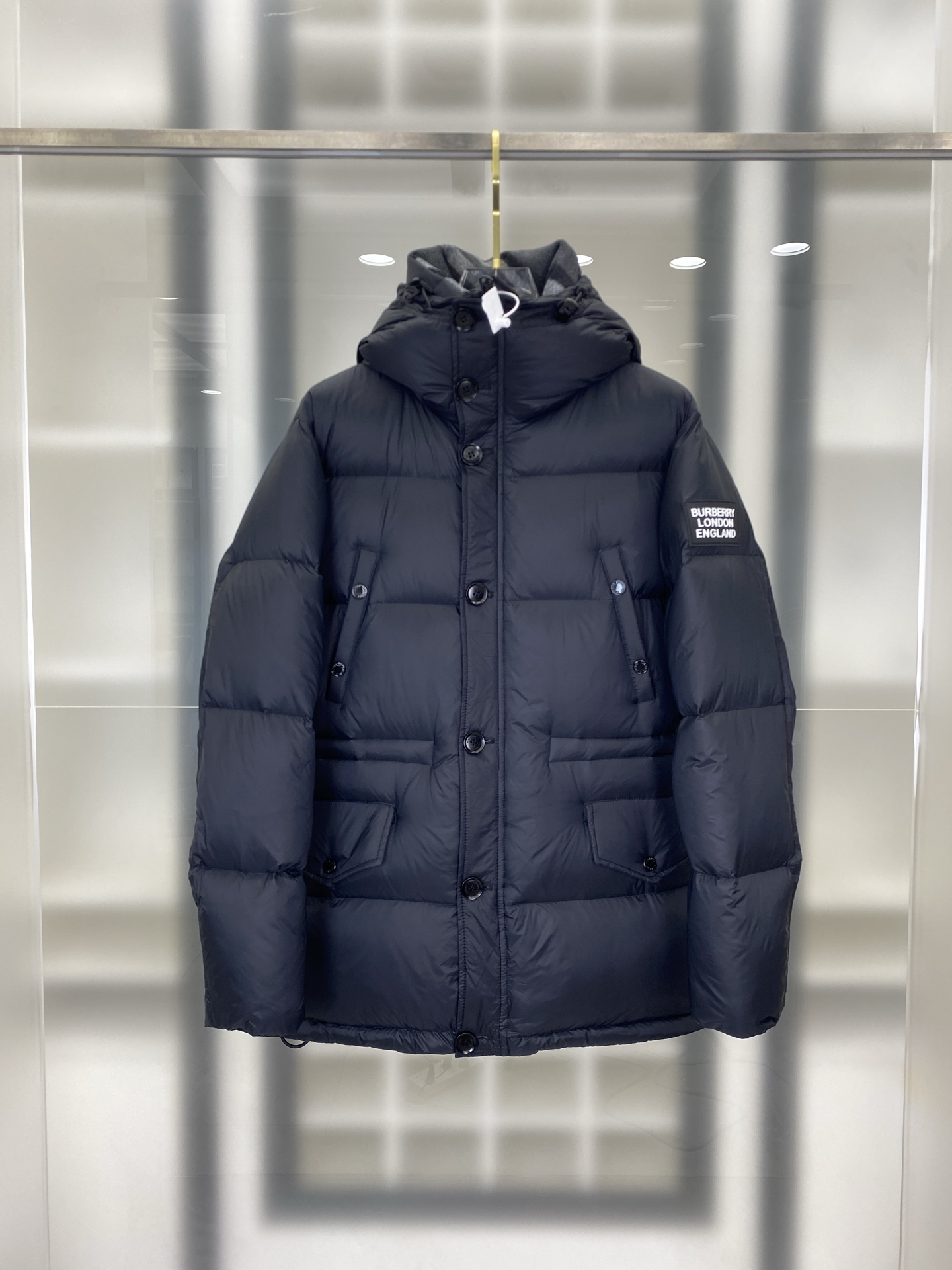 Burberry Navy Hooded Puffer Coat