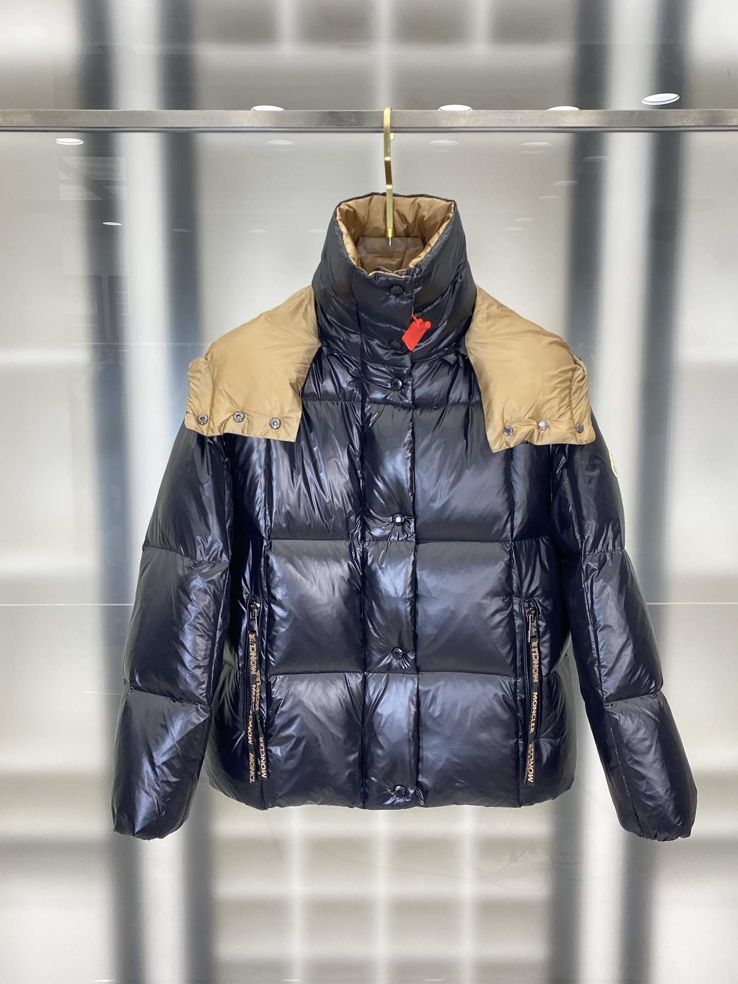 Moncler Black Tan Shoulder Puffer Jacket
